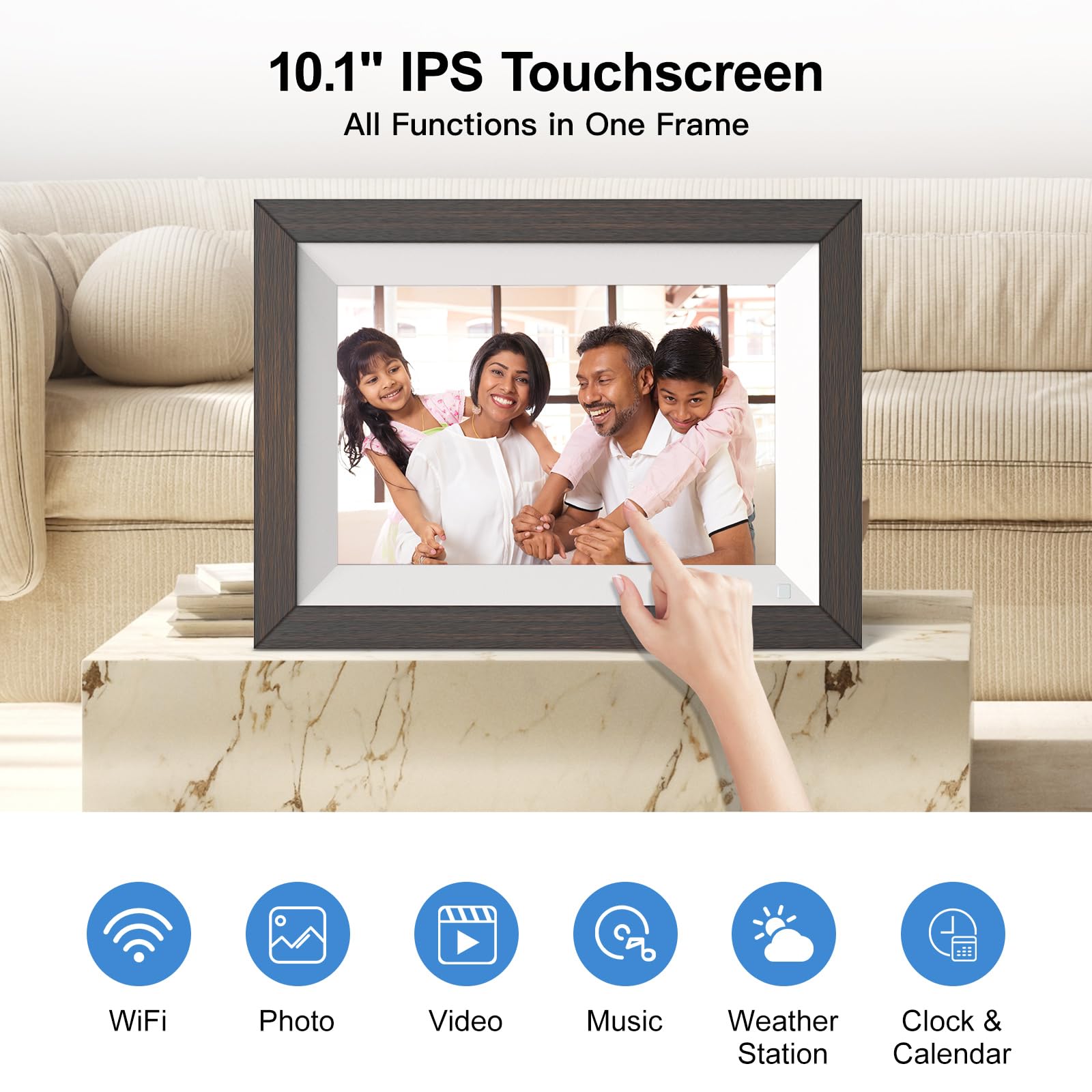 FULLJA Wooden Digital Photo Frame 10.1 Inch Wireless Electronic Album 32GB Auto Rotate Motion Sensor IPS Touch Screen Perfect Gift for Loved Ones - View 3 of 6