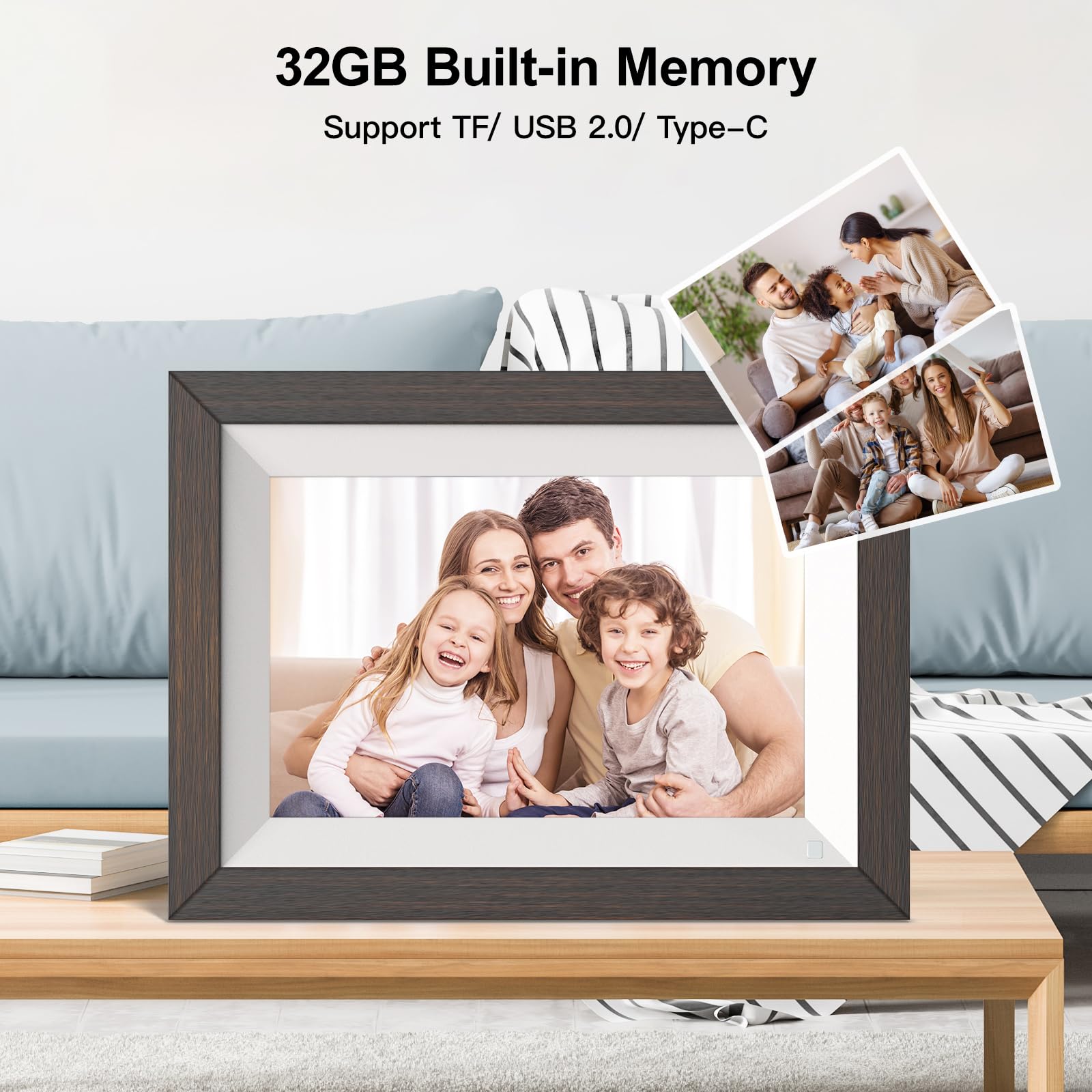 FULLJA Wooden Digital Photo Frame 10.1 Inch Wireless Electronic Album 32GB Auto Rotate Motion Sensor IPS Touch Screen Perfect Gift for Loved Ones - View 5 of 6