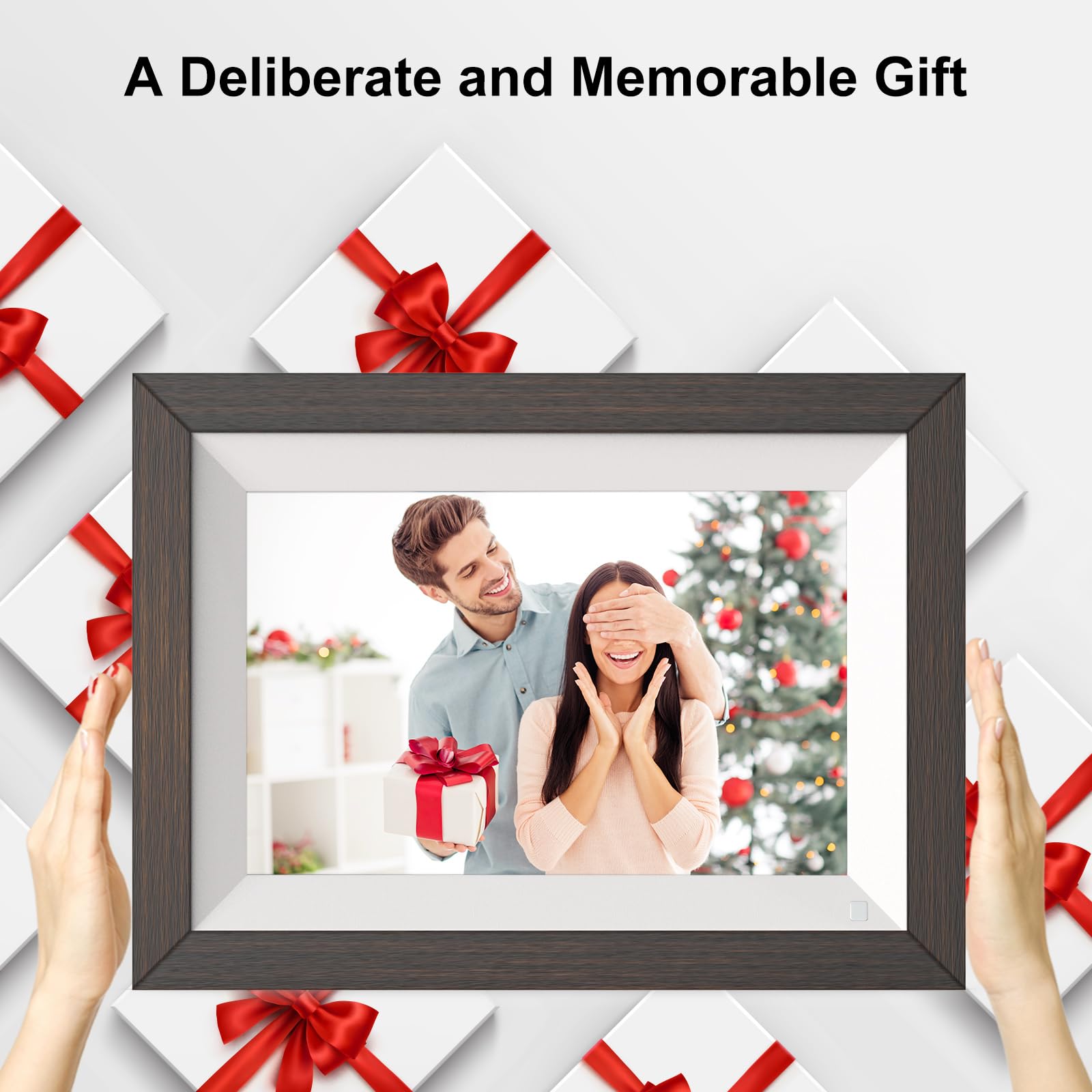 FULLJA Wooden Digital Photo Frame 10.1 Inch Wireless Electronic Album 32GB Auto Rotate Motion Sensor IPS Touch Screen Perfect Gift for Loved Ones - View 6 of 6