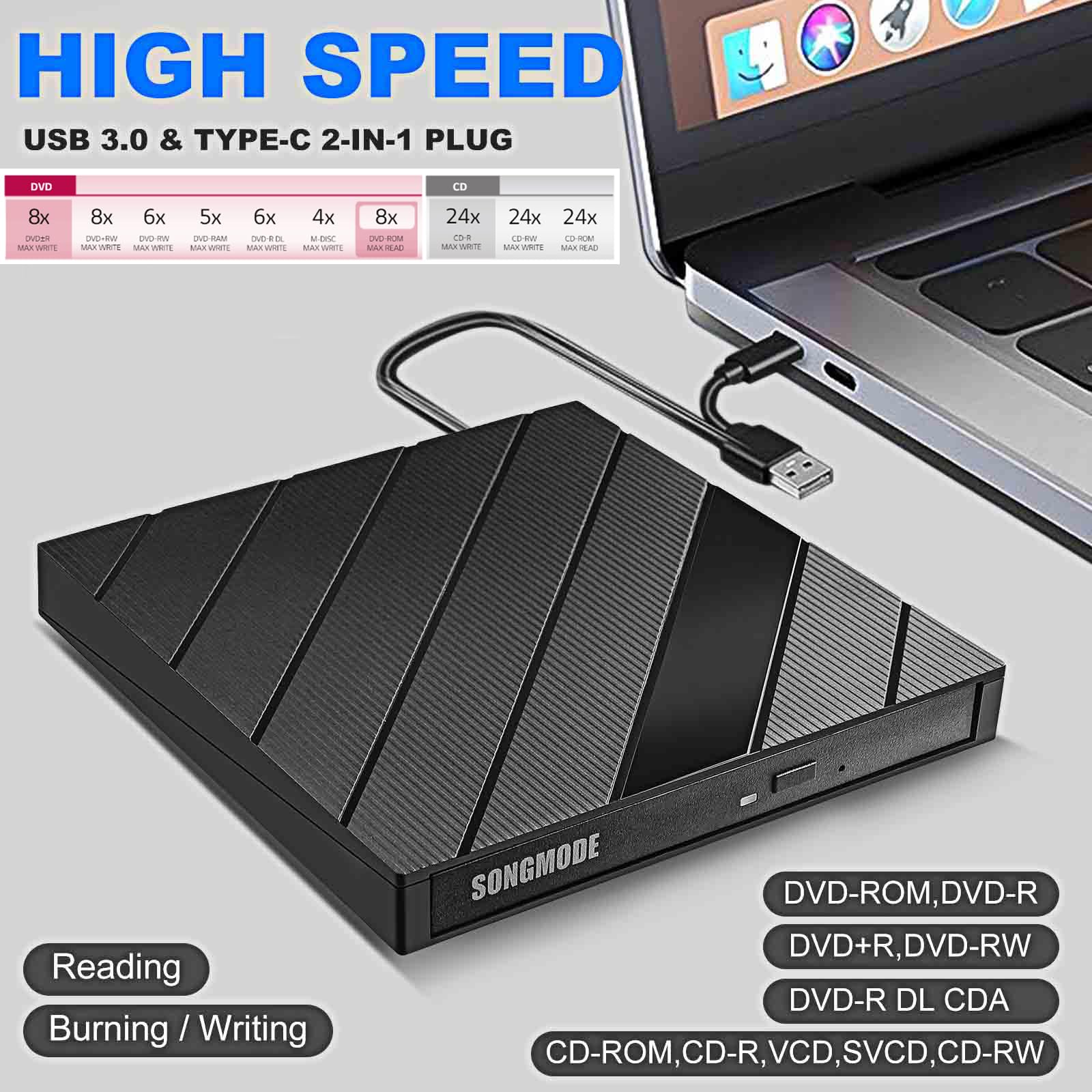 SONGMODE SONGMODE External DVD CD Drive USB 3.0 USB-C Burner Player for Laptop Mac Windows 11 10 8 7 Linux PC - View 2 of 7