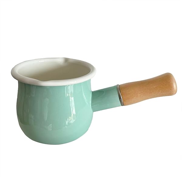 FYUEROPA FYUEROPA Enamel Milk Pot Non-stick Mini Saucepan 4 Inch 17 Oz Small Cookware with Wooden Handle Green