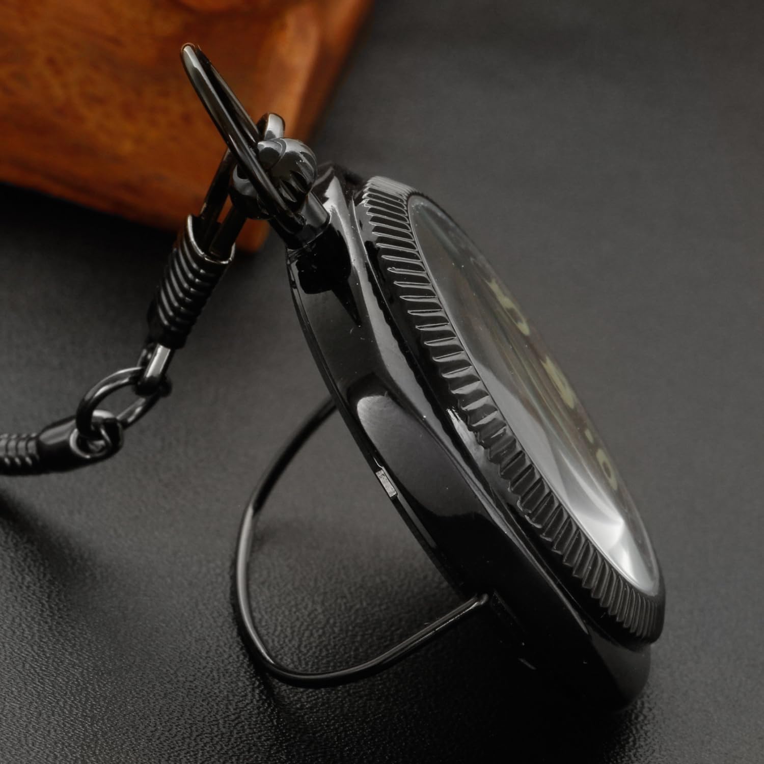 Whodoit Whodoit Square Uncovered Black Mechanical Pocket Watch with Arabic Numeral Dial and Chain for Men - View 6 of 8