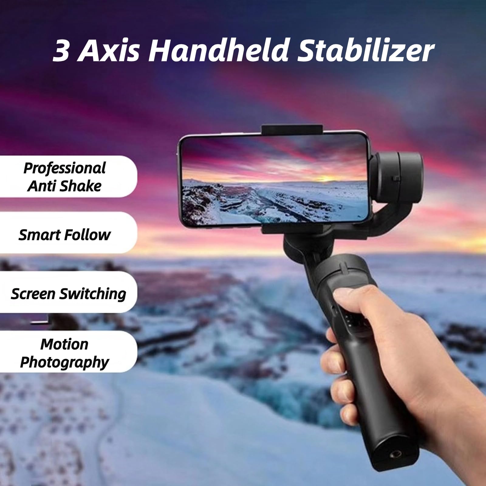 Cuifati S5 Gimbal Stabilizer for Smartphone 3 Axis Handheld Stabilizer with Anti Shake Face Tracking Easy Rotation Foldable for Video Recording - View 2 of 8
