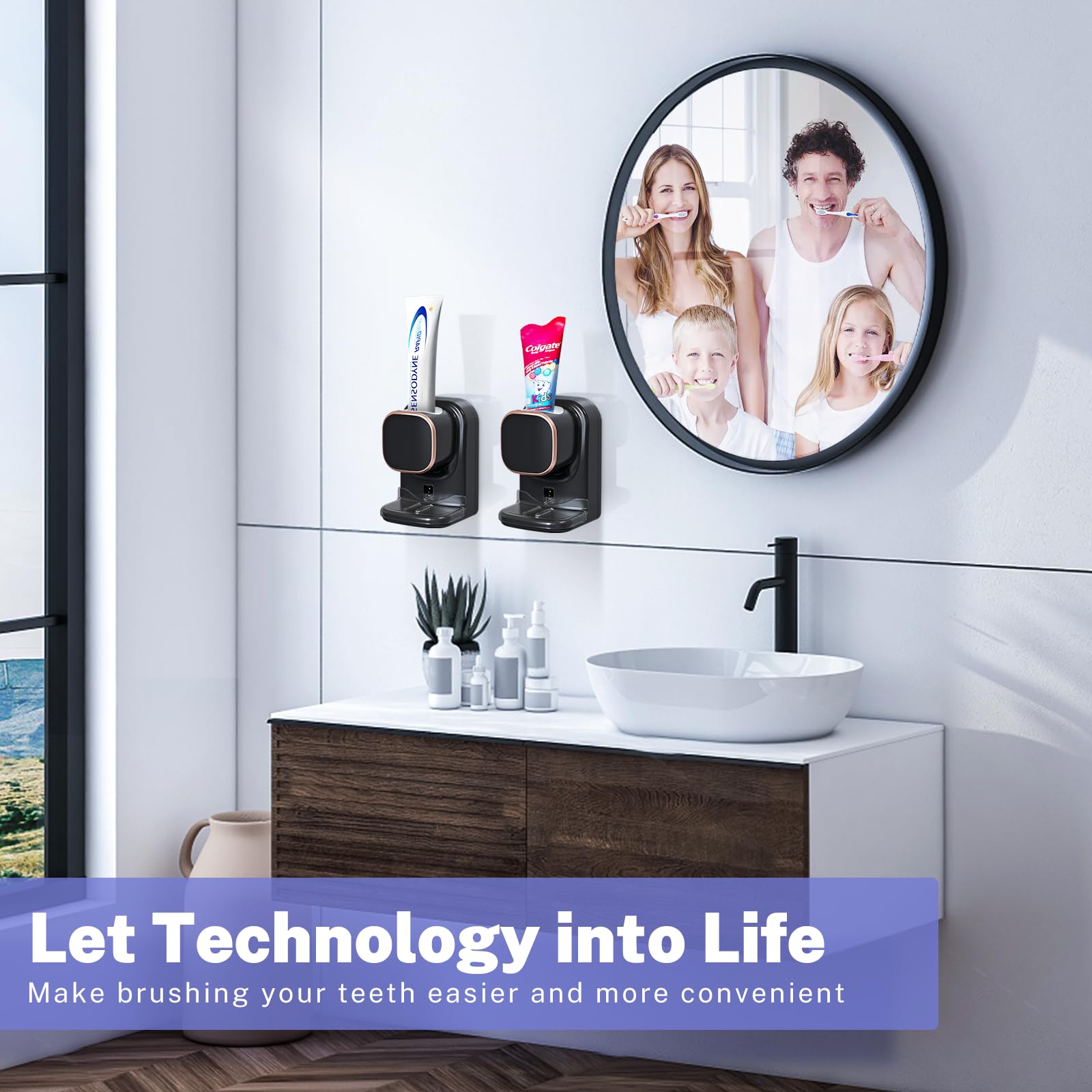 Wekity Automatic Toothpaste Dispenser Wall Mounted Electric for Kids and Adults Bathroom Black - View 6 of 7