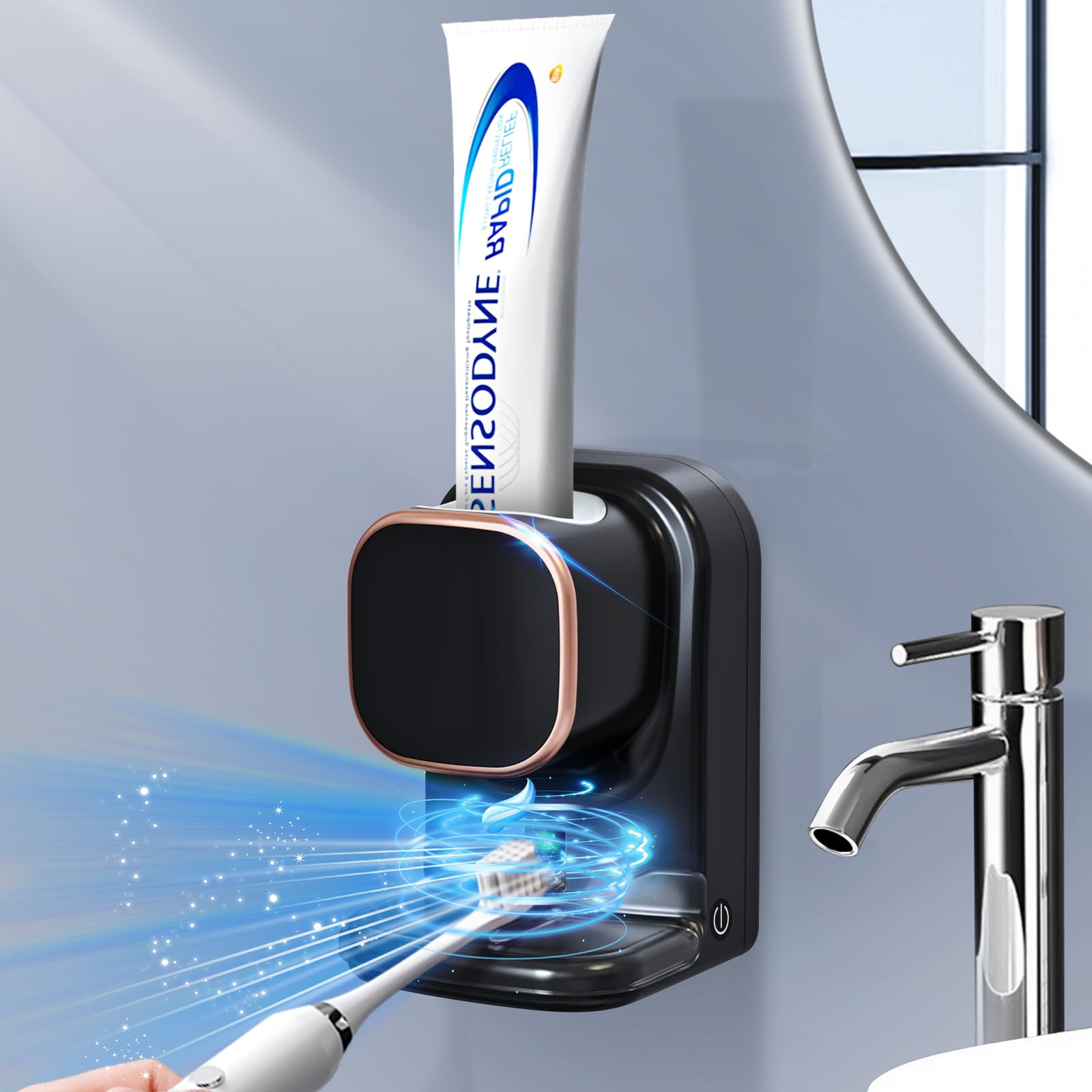 Wekity Automatic Toothpaste Dispenser Wall Mounted Electric for Kids and Adults Bathroom Black