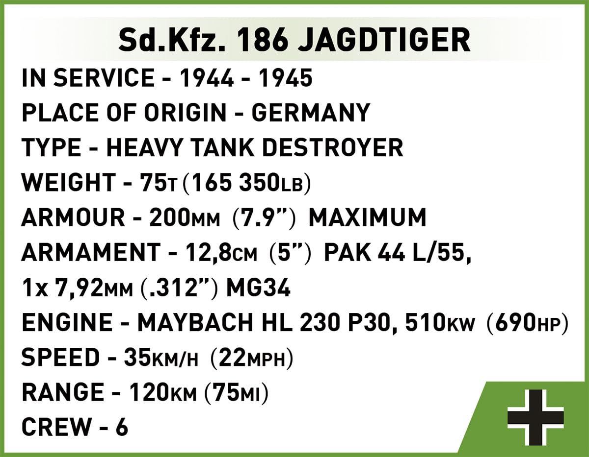 COBI COBI Historical Collection WWII SdKfz 186 Jagdtiger Tank Building Set for History Enthusiasts - View 7 of 7