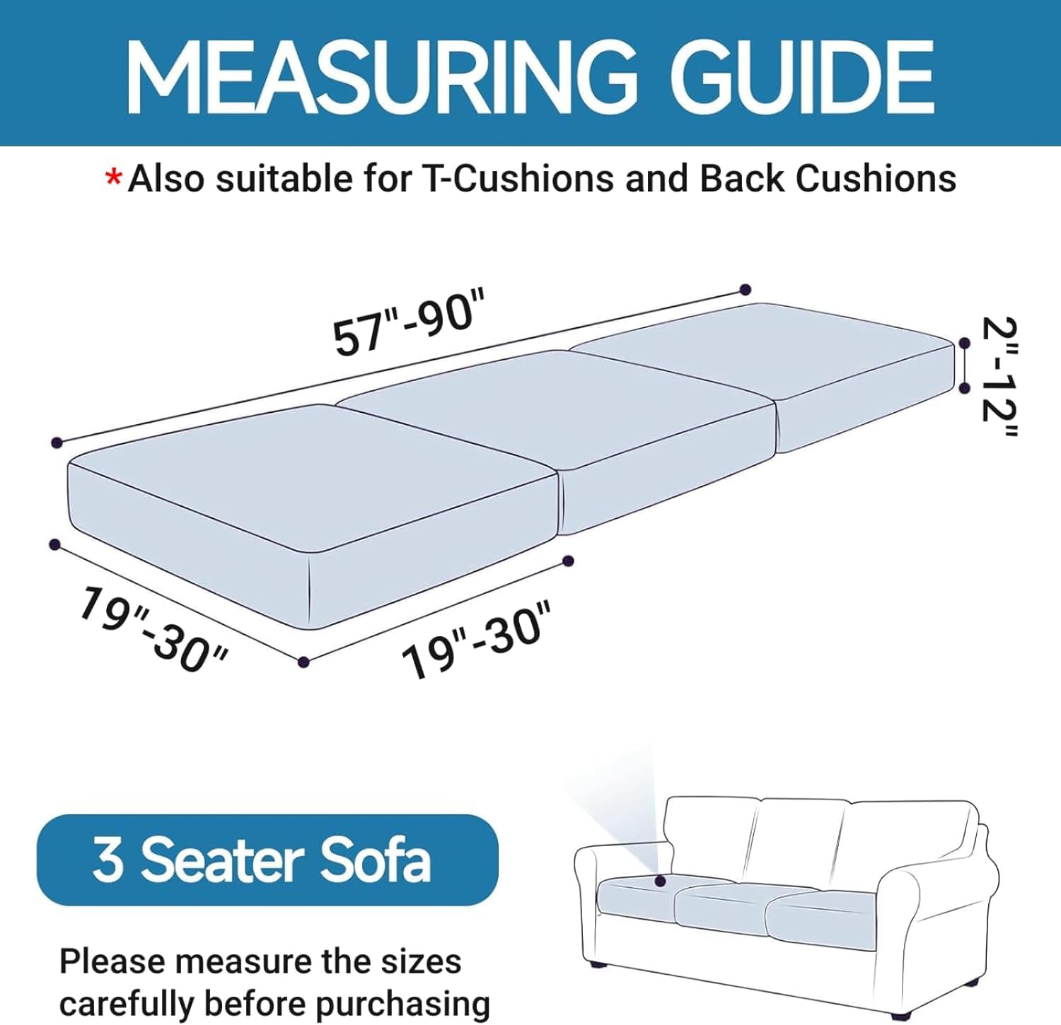 YEMYHOM YEMYHOM Stretch 3 Cushion Covers Soft Couch Cover Replacement Large Checkered Furniture Protector Light Gray - View 2 of 7