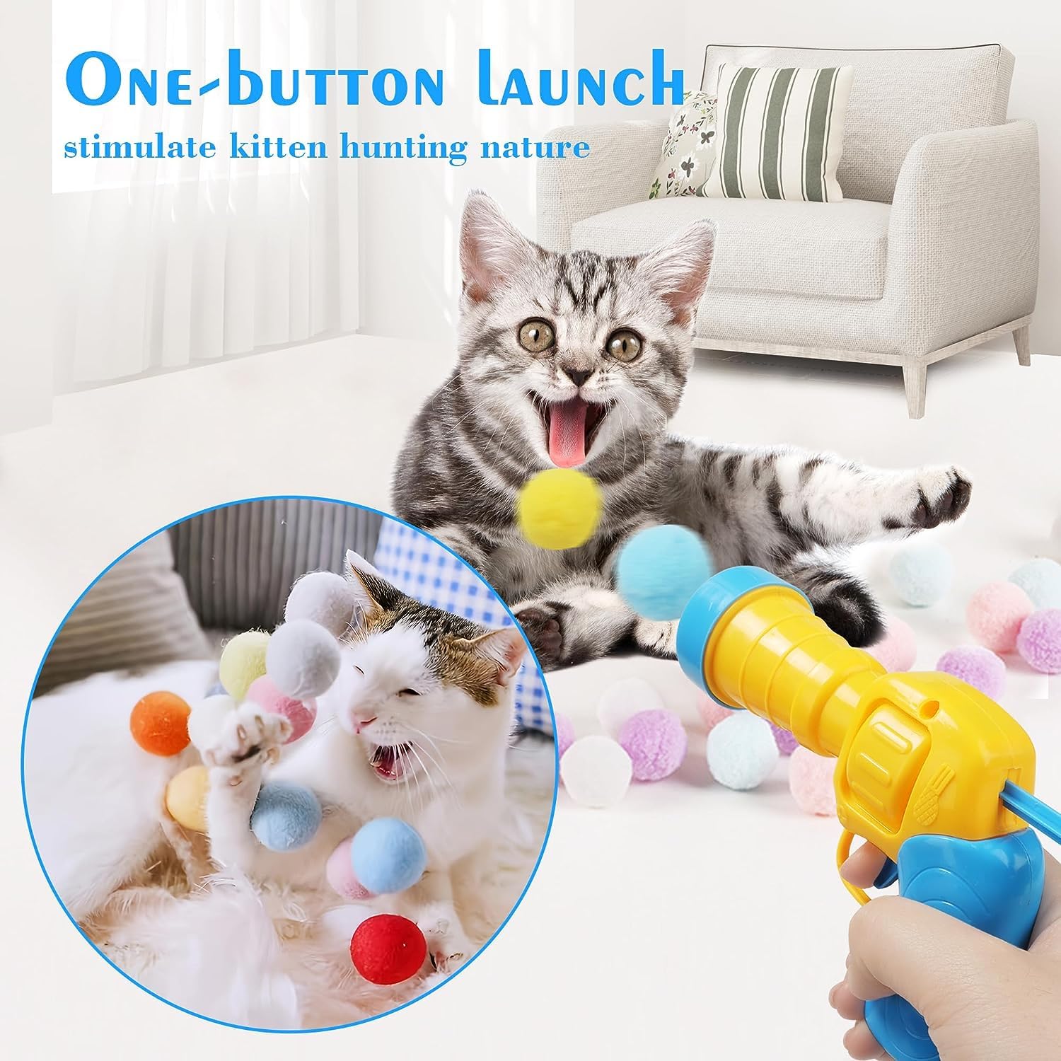 Mewlmart Mewlmart Interactive Cat Toys for Indoor Cats Self Play Ball and Pom Pom Toys 100 Balls for Cat Enrichment and Fun - View 2 of 6