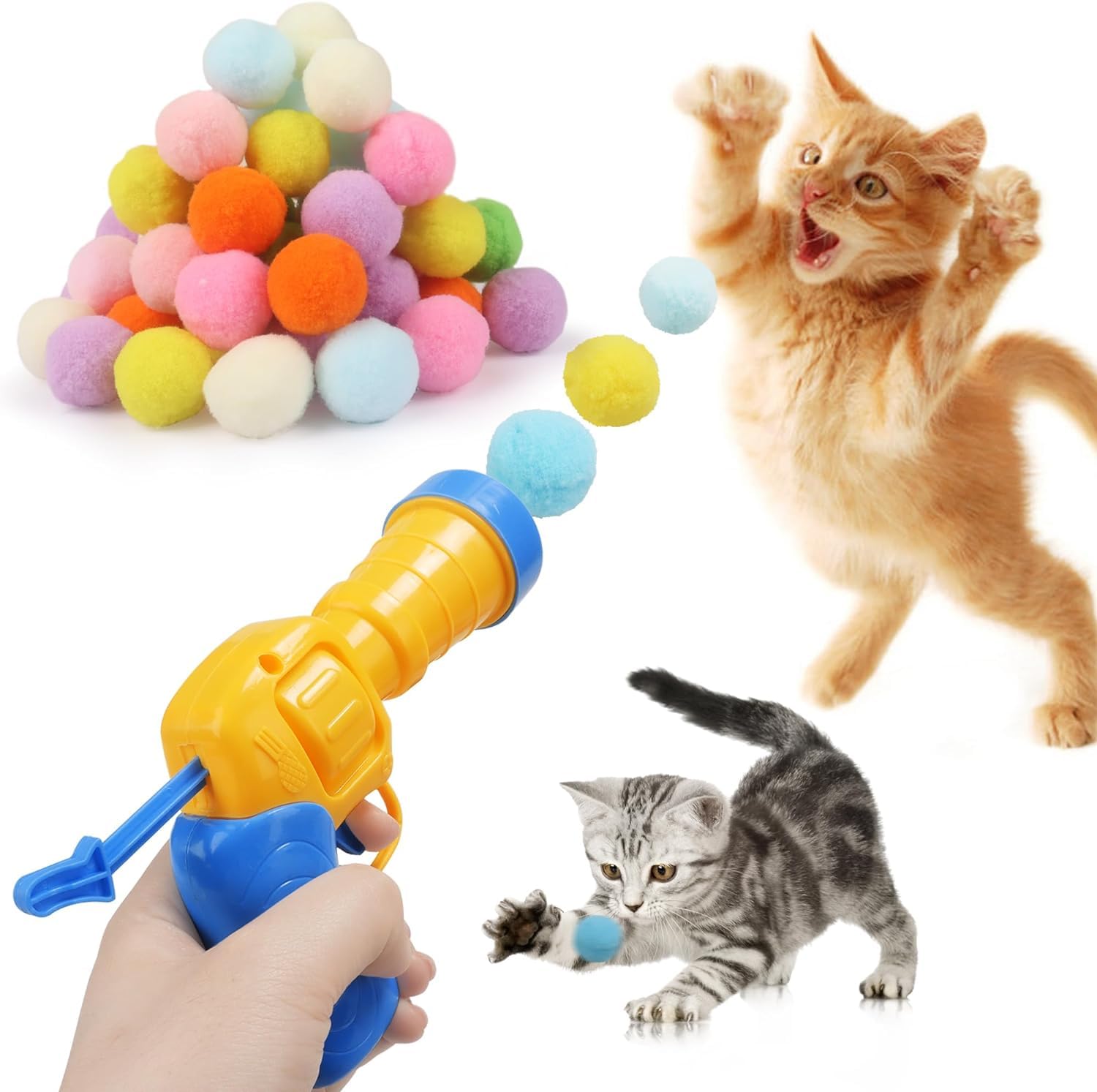 Mewlmart Mewlmart Interactive Cat Toys for Indoor Cats Self Play Ball and Pom Pom Toys 100 Balls for Cat Enrichment and Fun