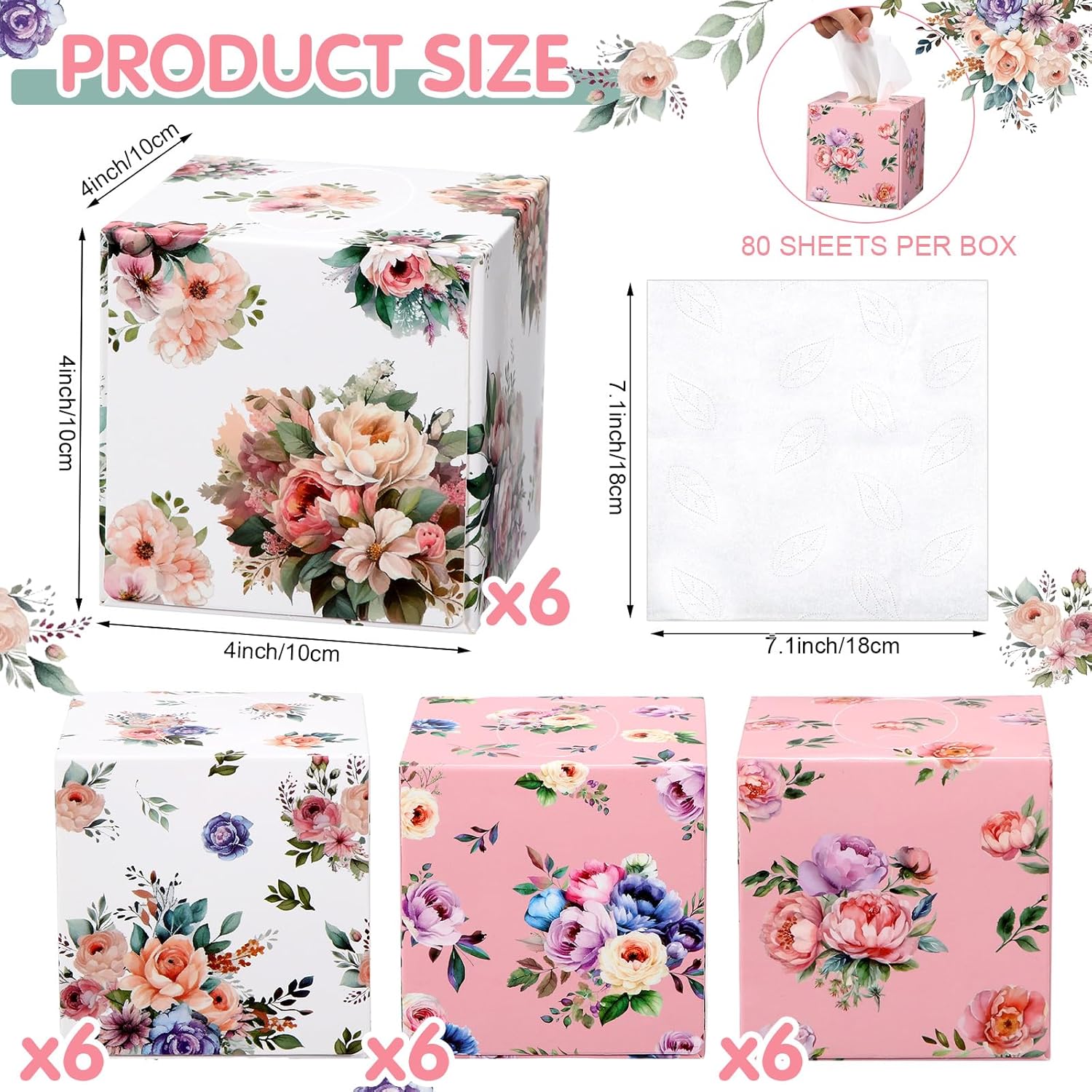 Yaomiao Yaomiao 24 Packs Facial Tissue Cube Boxes 1920 Sheets 2 Ply Floral Paper Tissues for Home Office Travel School Family and Car Use - View 2 of 6