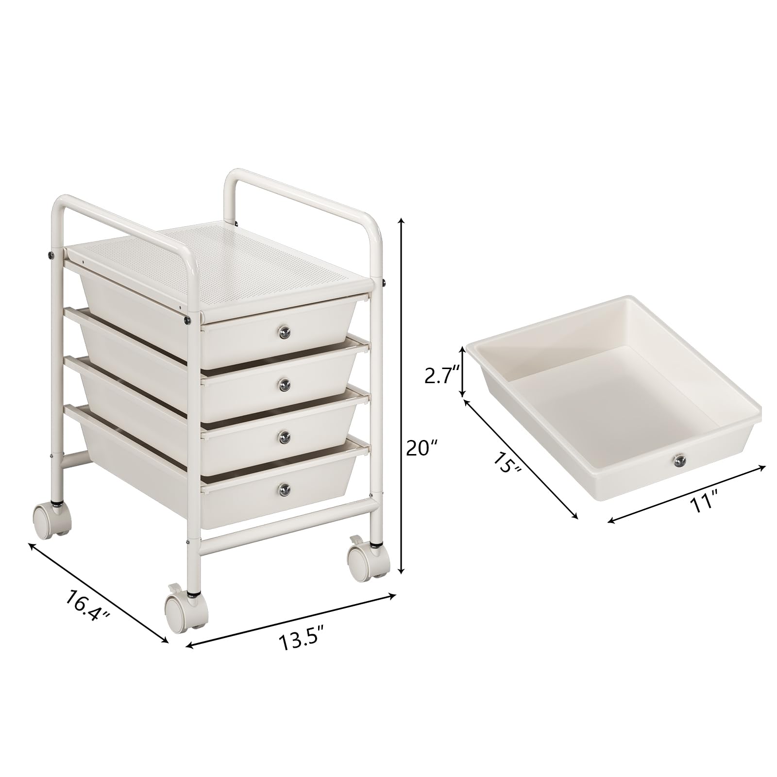 Shrivee Shrivee 4-Tier Utility Cart with Drawers and Lockable Wheels for Office Bathroom Kitchen Ivory White - View 2 of 8