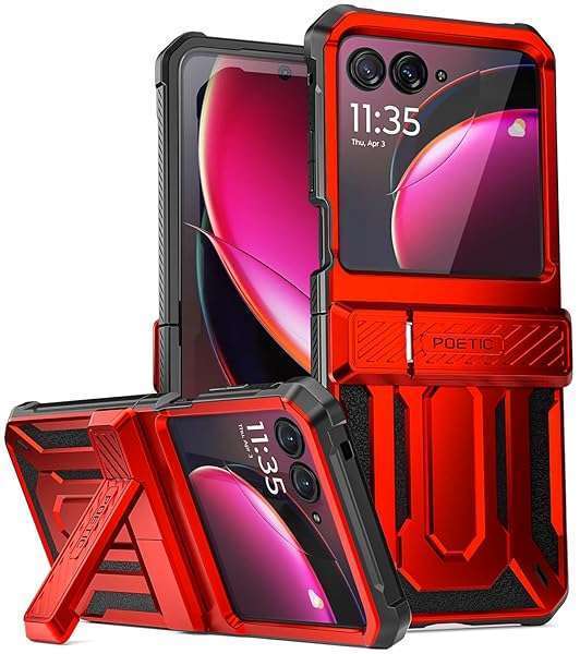 Poetic Poetic Spartan Case for Moto Razr Plus 2023 - Rugged Shockproof Cover with Kickstand in Metallic Red