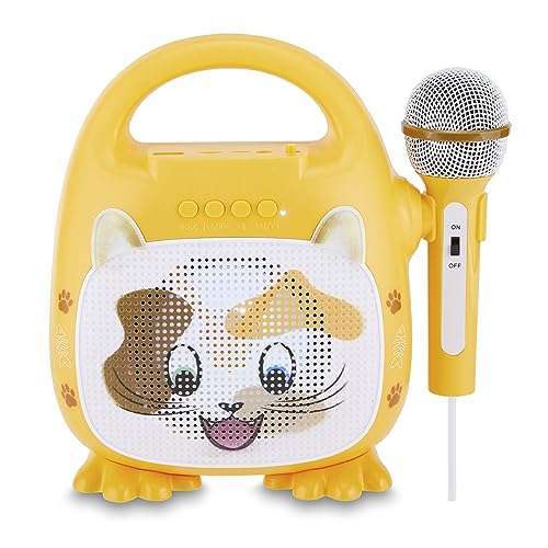 Vivitar Singimals Kids Karaoke Speaker with Microphone - Bluetooth, 12H Playtime, LED Lights & Patches The Cat for Young Superstars!
