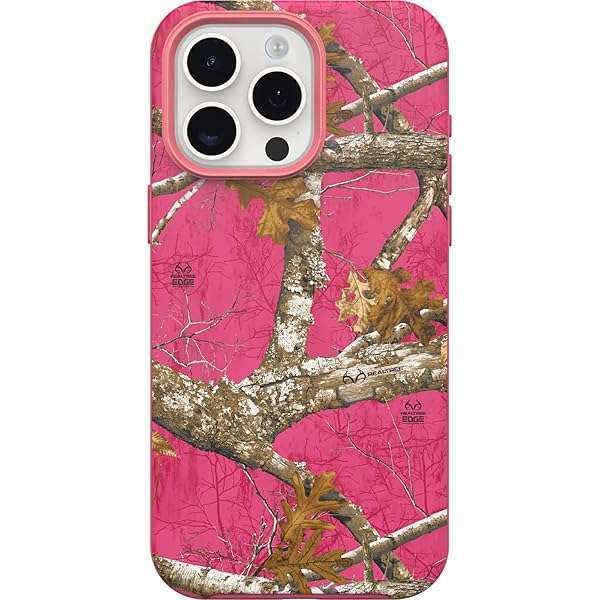 OtterBox iPhone 15 Pro Max Symmetry Case - REALTREE Flamingo Pink, MagSafe Compatible, Ultra-Sleek Protection for Camera & Screen