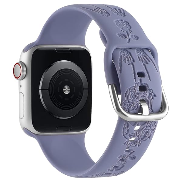 REALSIGN Spooky Halloween Floral Engraved Silicone Band for Apple Watch 42mm 44mm 45mm - Skull Pattern Sport Strap for iWatch Series SE 8 7 6 - View 4 of 9