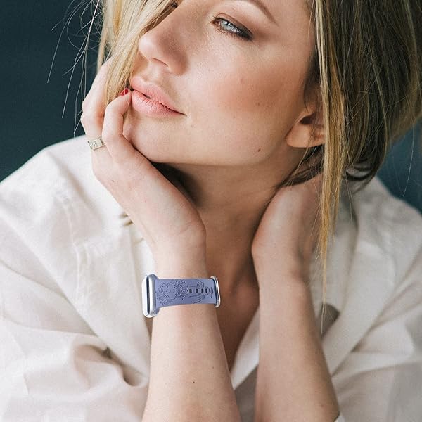 REALSIGN Spooky Halloween Floral Engraved Silicone Band for Apple Watch 42mm 44mm 45mm - Skull Pattern Sport Strap for iWatch Series SE 8 7 6 - View 9 of 9