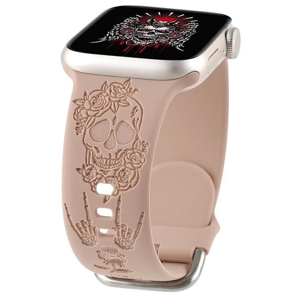 REALSIGN Spooky Halloween Skull Silicone Band for Apple Watch 38mm 40mm 41mm - Floral Carved Soft Strap for Women | iWatch Series SE 9 8 7 6 5 4 3 2 1 - View 3 of 9