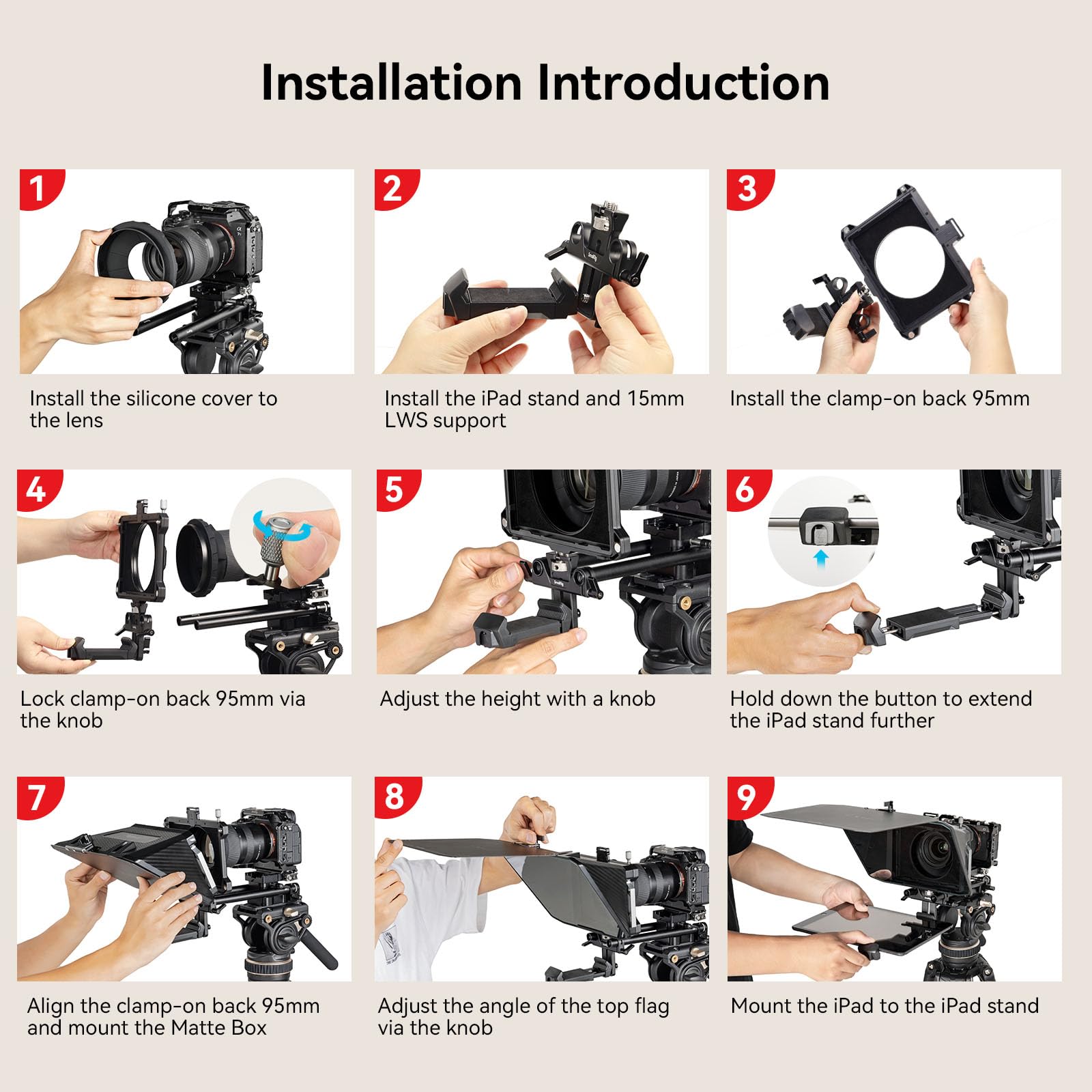 SMALLRIG SMALLRIG Teleprompter for iPad Tablet up to 11 inch Compatible with SmallGoGo APP and 15mm LWS Baseplate for Cameras Model 3646 - View 2 of 9