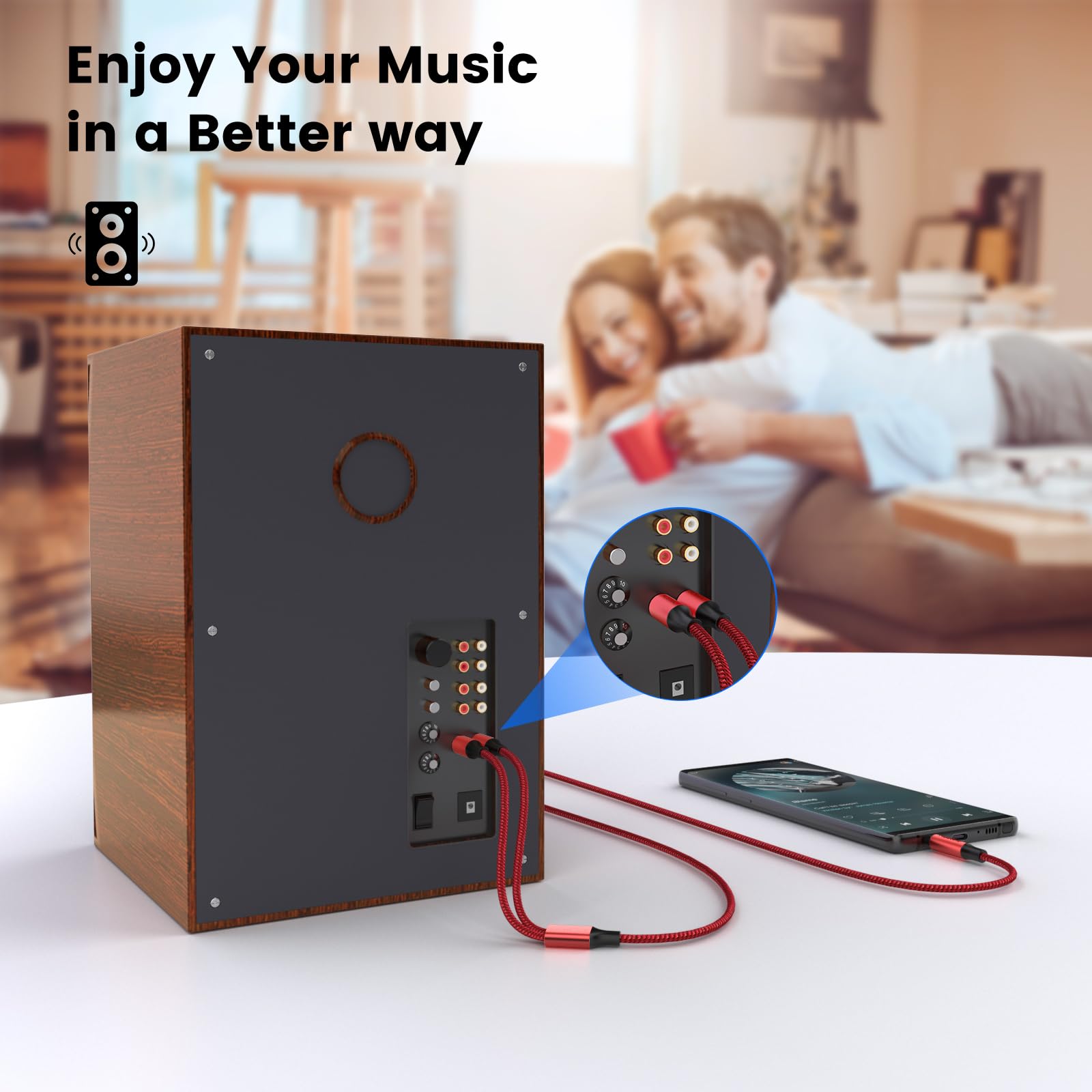 MOSWAG MOSWAG RCA Cable 3.5mm Male to 2RCA Male Stereo Audio Adapter Gold-Plated Nylon Braided AUX Y Cord for Smartphones Tablets Speakers HDTV - View 3 of 6