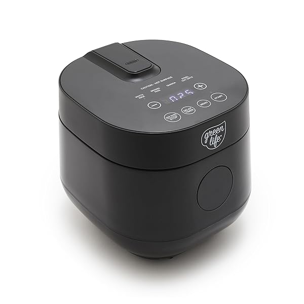 GreenLife GreenLife Digital Rice Cooker 2 Cups Uncooked 4 Cooked PFAS PFOA Free Ceramic Pot Healthy Cooking Auto Presets Touchscreen Black