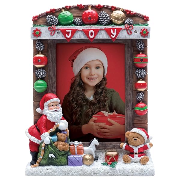 FINE PHOTO GIFTS Fine Photo Gifts 5x7 Joy Christmas Santa Claus Resin Light Up Picture Frame for Holiday Decor