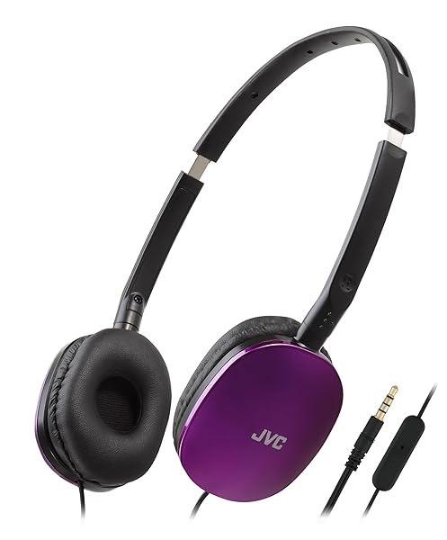 JVC JVC HAS160MV Violet Flat Foldable On-Ear Headphones with Remote & Microphone - Colorful, Gold Plated 3.5mm Plug - View 3 of 5