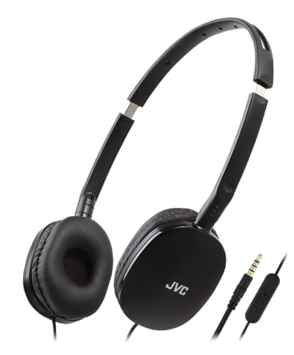 JVC HAS160MB Colorful Flat Foldable On-Ear Headphones with Remote & Microphone - Adjustable 3.94ft Gold Plated 3.5mm Plug