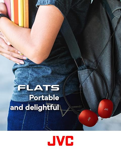 JVC JVC HAS160MR Red Flat Foldable On-Ear Headphones with Remote & Microphone - Colorful, 3.94ft Gold Plated 3.5mm Plug - View 7 of 8