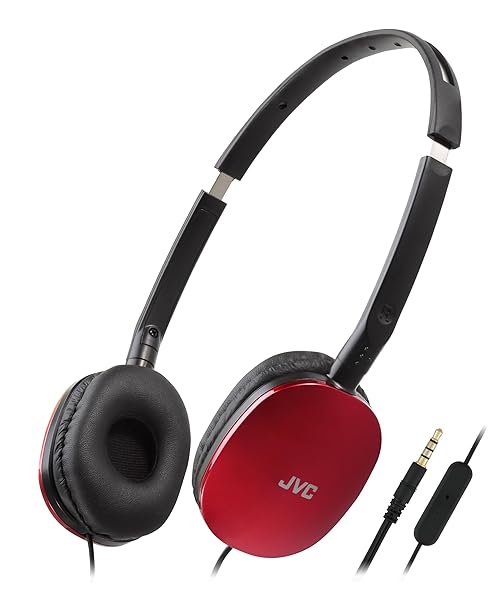 JVC JVC HAS160MR Red Flat Foldable On-Ear Headphones with Remote & Microphone - Colorful, 3.94ft Gold Plated 3.5mm Plug - View 3 of 8
