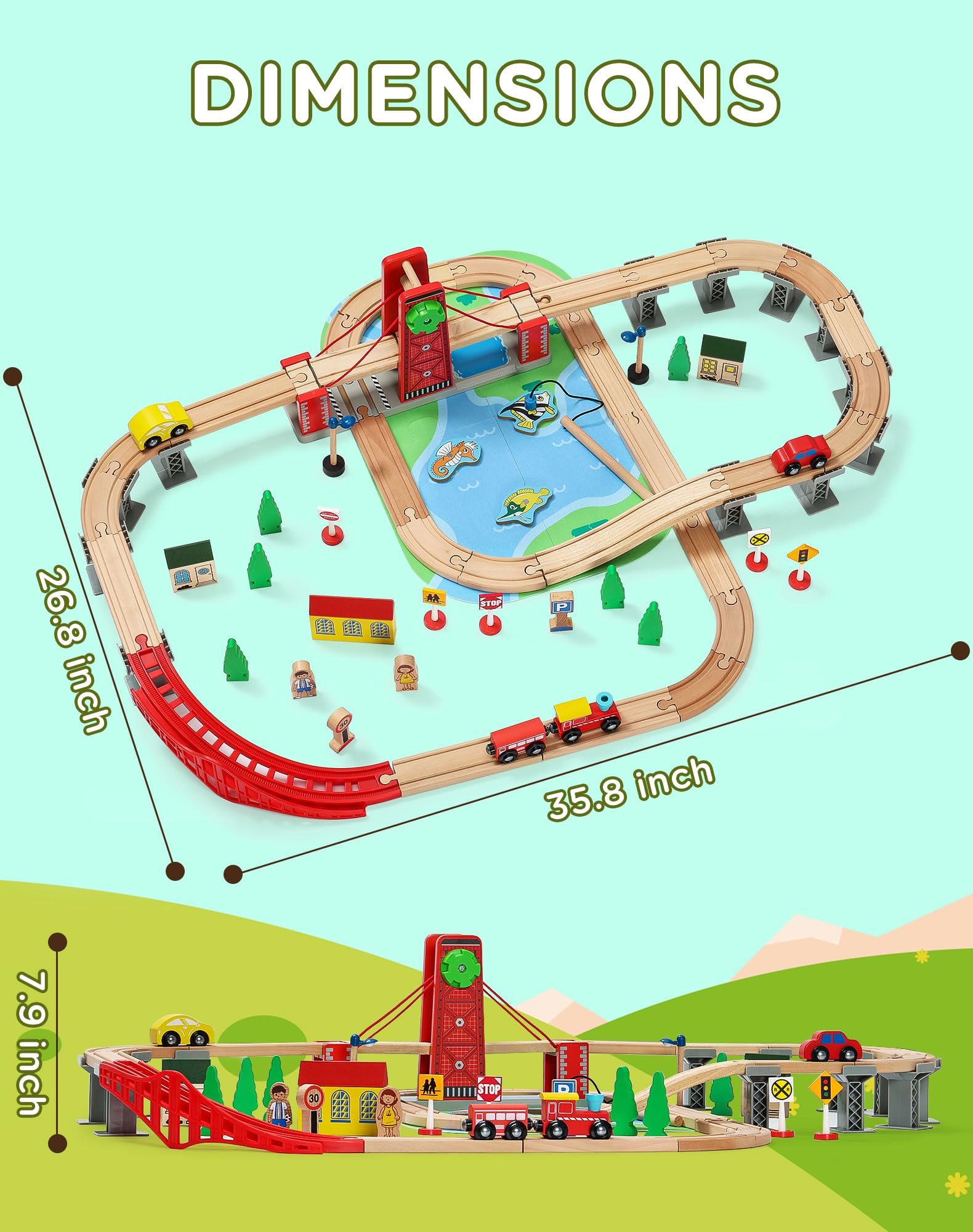 SainSmart Jr. SainSmart Jr Wooden Train Set for Toddlers Double-Sided Track with 4 Trains Compatible with Brio Thomas and Melissa and Doug - View 6 of 8