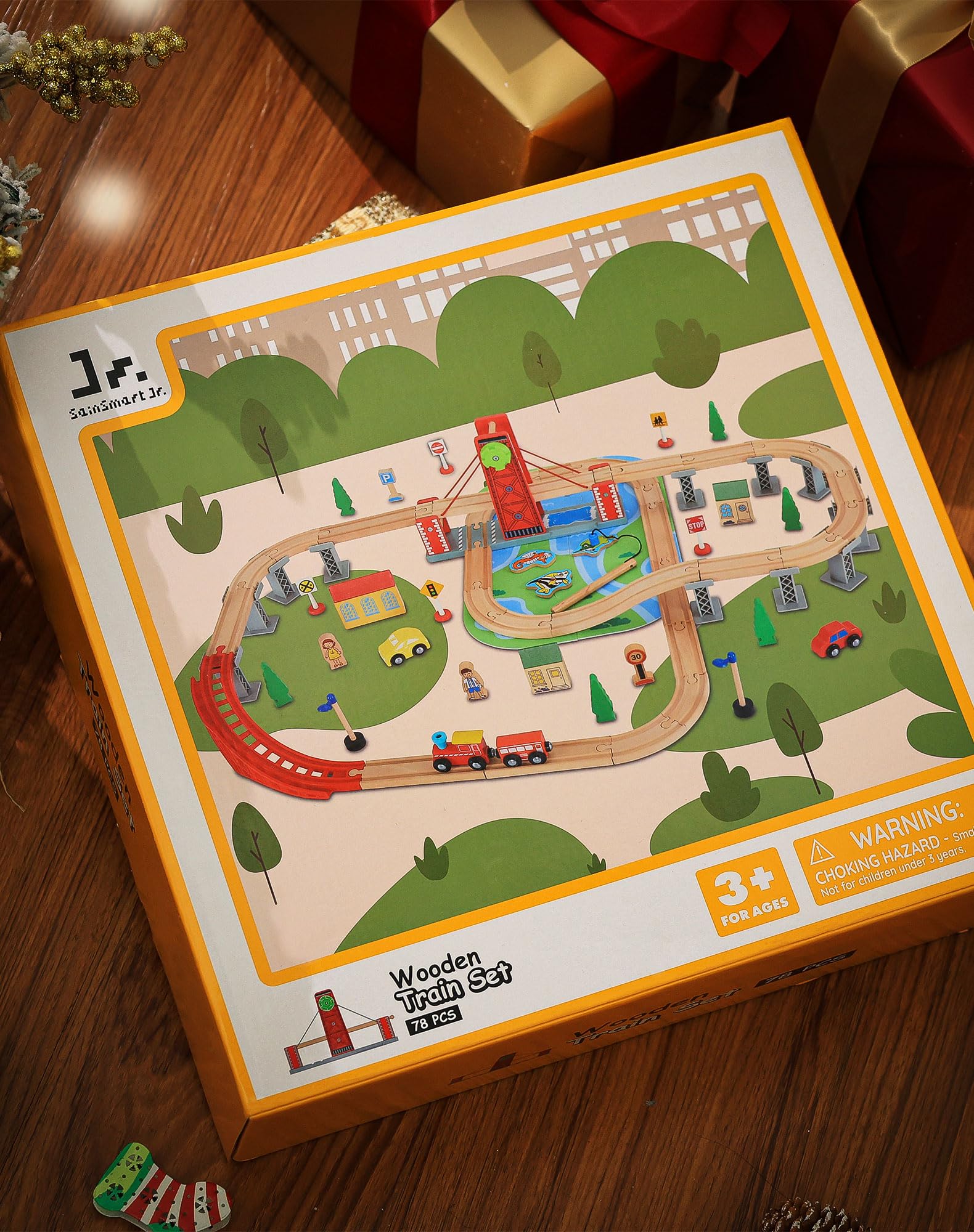 SainSmart Jr. SainSmart Jr Wooden Train Set for Toddlers Double-Sided Track with 4 Trains Compatible with Brio Thomas and Melissa and Doug - View 8 of 8