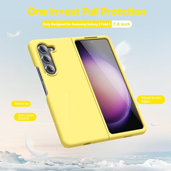 oakxco Oakxco Samsung Galaxy Z Fold 5 Case Liquid Silicone Grip Cute Thin Slim Soft Rubber TPU Gel Cover for Women Aesthetic Design Yellow - View 5 of 9