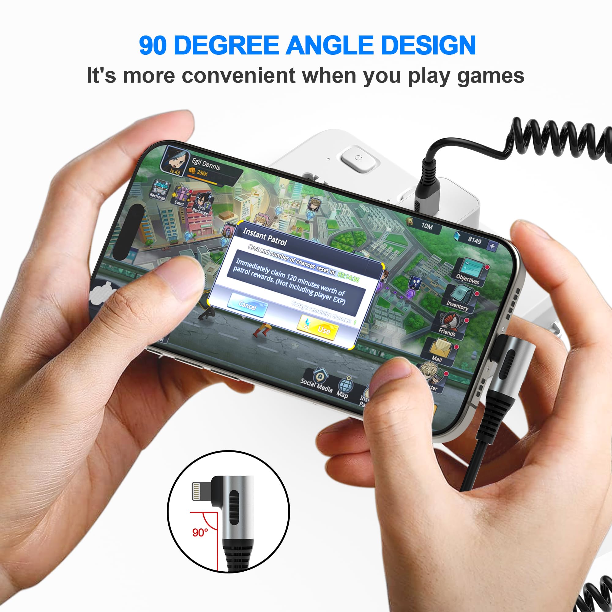 clickfish 90 Degree Coiled Lightning Cable 2 Pack MFi Certified Fast Charging Right Angle iPhone Charger for Apple Carplay iPad iPod - View 3 of 7