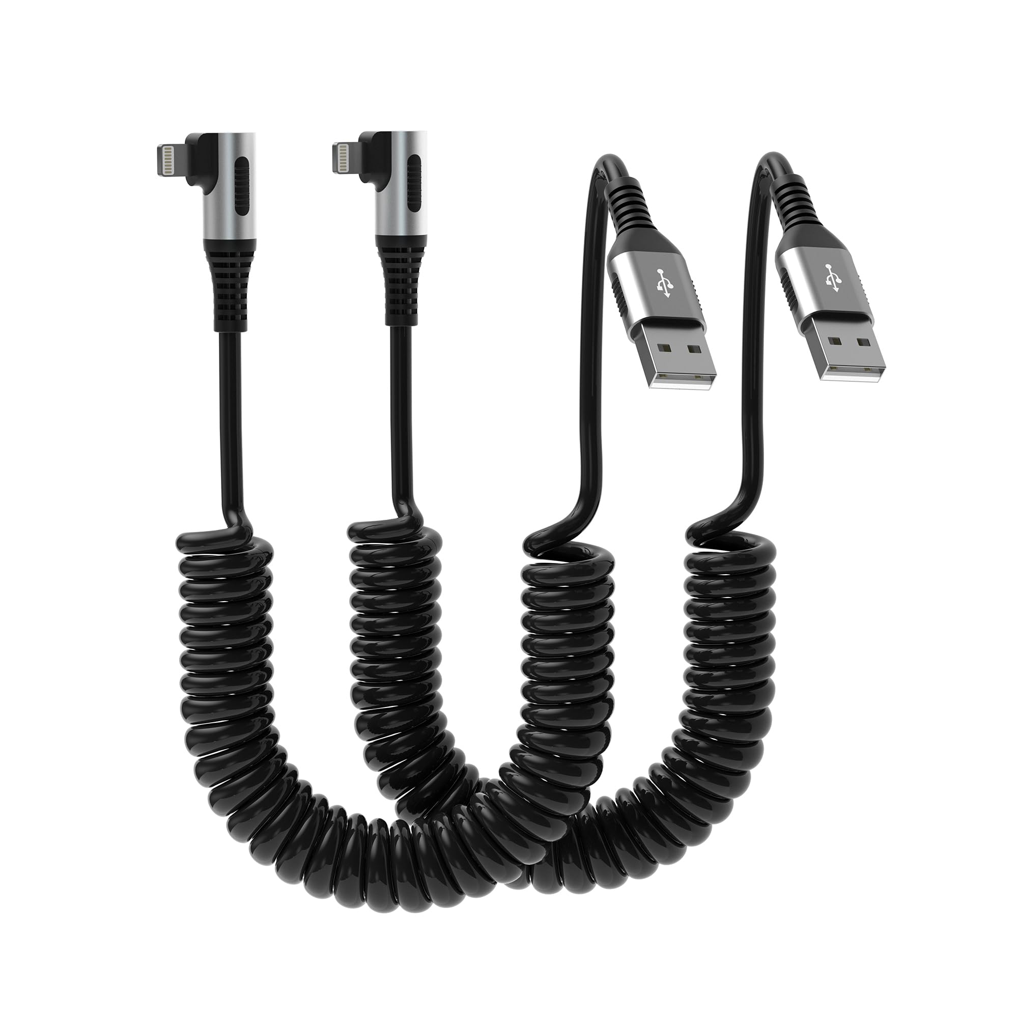 clickfish 90 Degree Coiled Lightning Cable 2 Pack MFi Certified Fast Charging Right Angle iPhone Charger for Apple Carplay iPad iPod