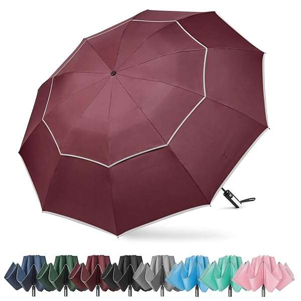 Buy G4Free 62-Inch Windproof Inverted Umbrella - Compact, Reflective, Automatic Open/Close for Rain & Golf (Burgundy)