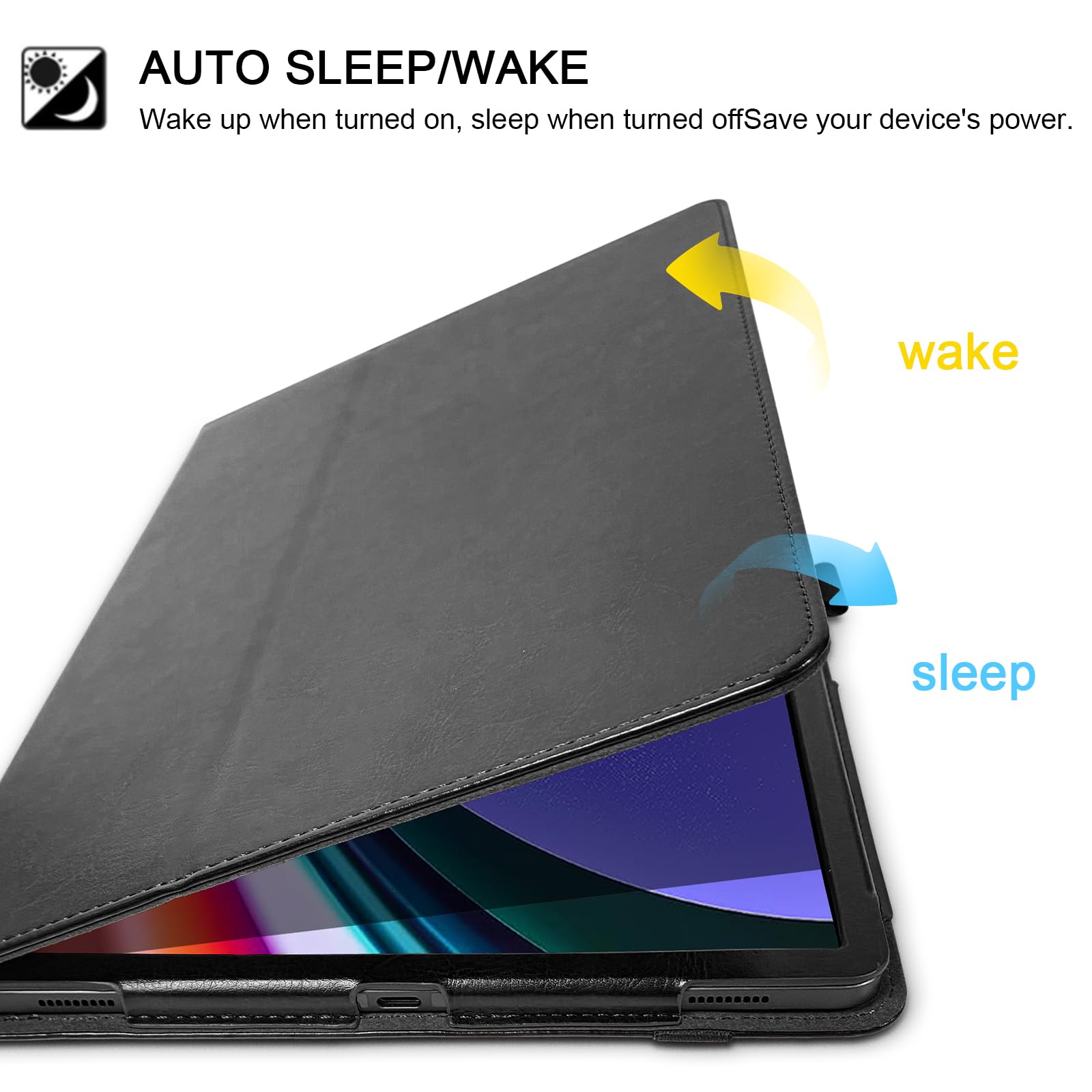 E NET-CASE E NET-CASE Folio Case for Samsung Galaxy Tab S9 FE and S9 11 Inch 2023 with Multi-Viewing Stand Auto Sleep Wake and S-Pen Support Black - View 3 of 8