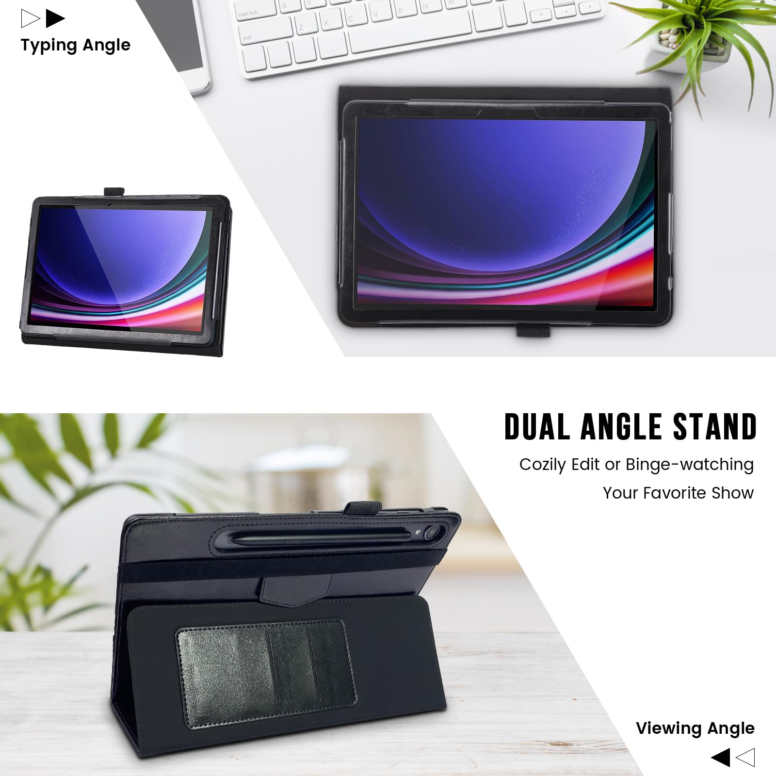 E NET-CASE E NET-CASE Folio Case for Samsung Galaxy Tab S9 FE and S9 11 Inch 2023 with Multi-Viewing Stand Auto Sleep Wake and S-Pen Support Black - View 7 of 8