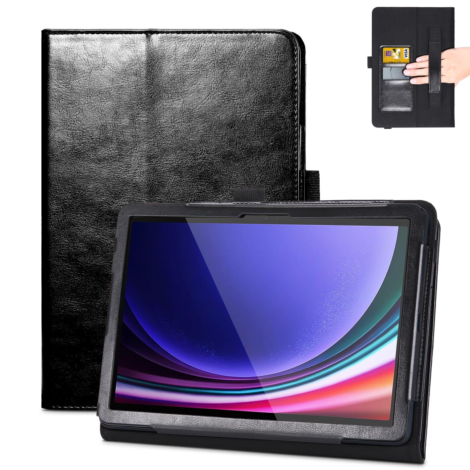 E NET-CASE E NET-CASE Folio Case for Samsung Galaxy Tab S9 FE and S9 11 Inch 2023 with Multi-Viewing Stand Auto Sleep Wake and S-Pen Support Black