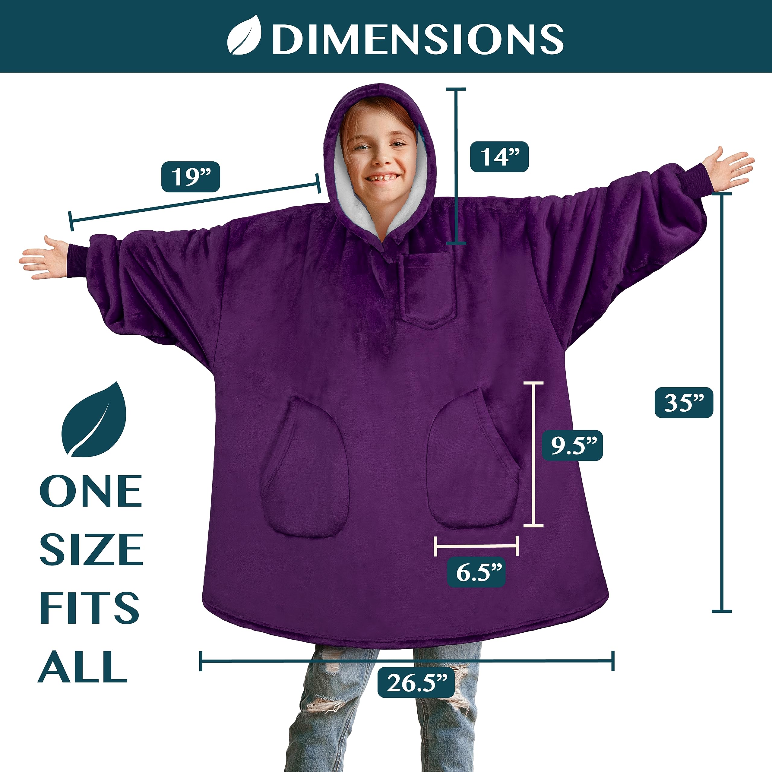 PAVILIA PAVILIA Wearable Blanket Sweatshirt for Kids in Purple Cozy Fleece Sherpa Oversized Hoodie with Sleeves and Two Pockets - View 4 of 7