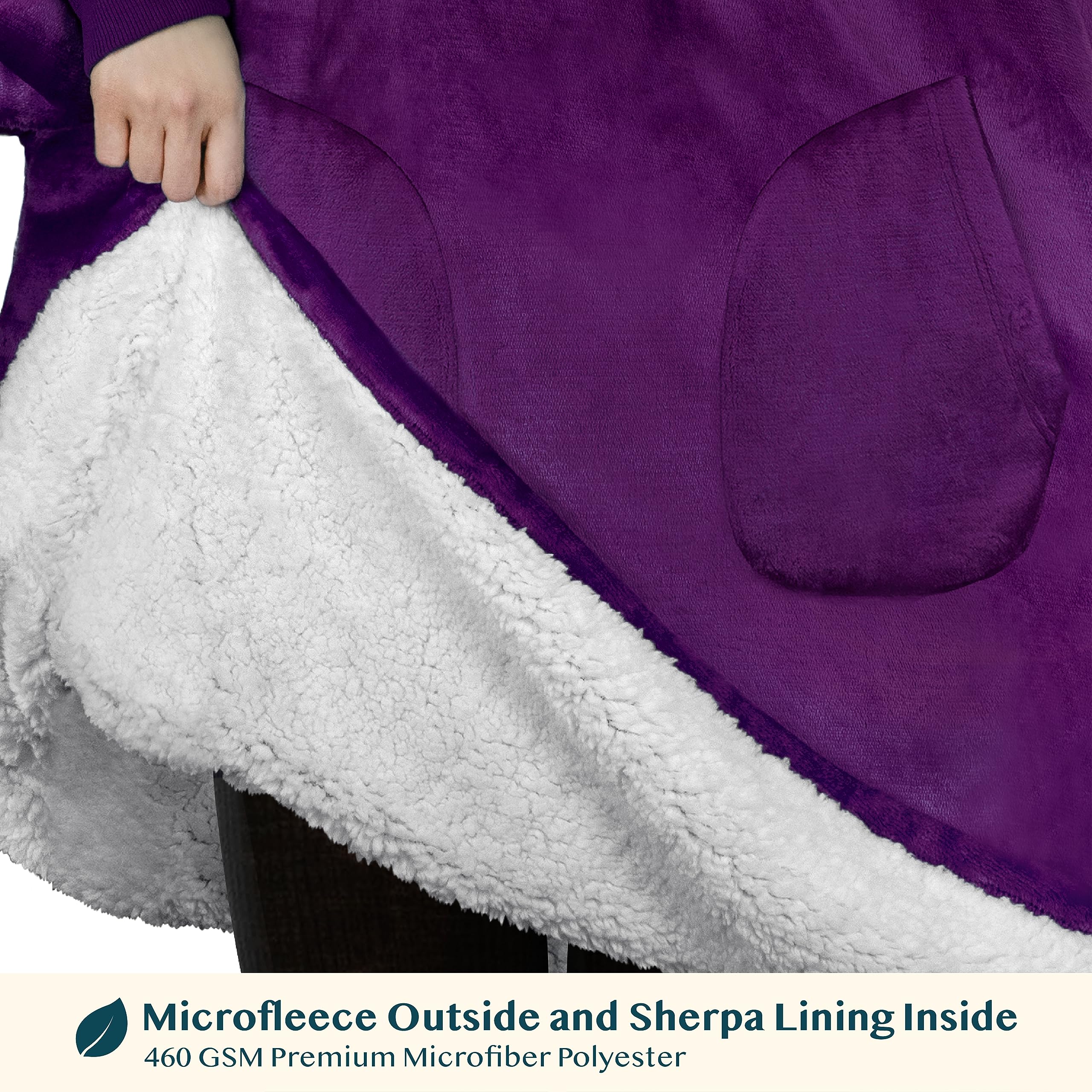 PAVILIA PAVILIA Wearable Blanket Sweatshirt for Kids in Purple Cozy Fleece Sherpa Oversized Hoodie with Sleeves and Two Pockets - View 6 of 7