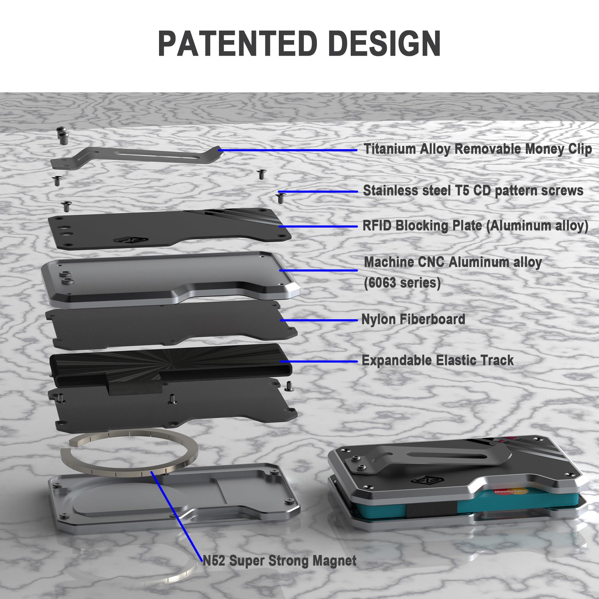 niubuy Niubuy Minimalist Slim Wallet for Men RFID Blocking Front Pocket Credit Card Holder with Titanium Money Clip and MagSafe Compatibility Gray Black - View 2 of 7