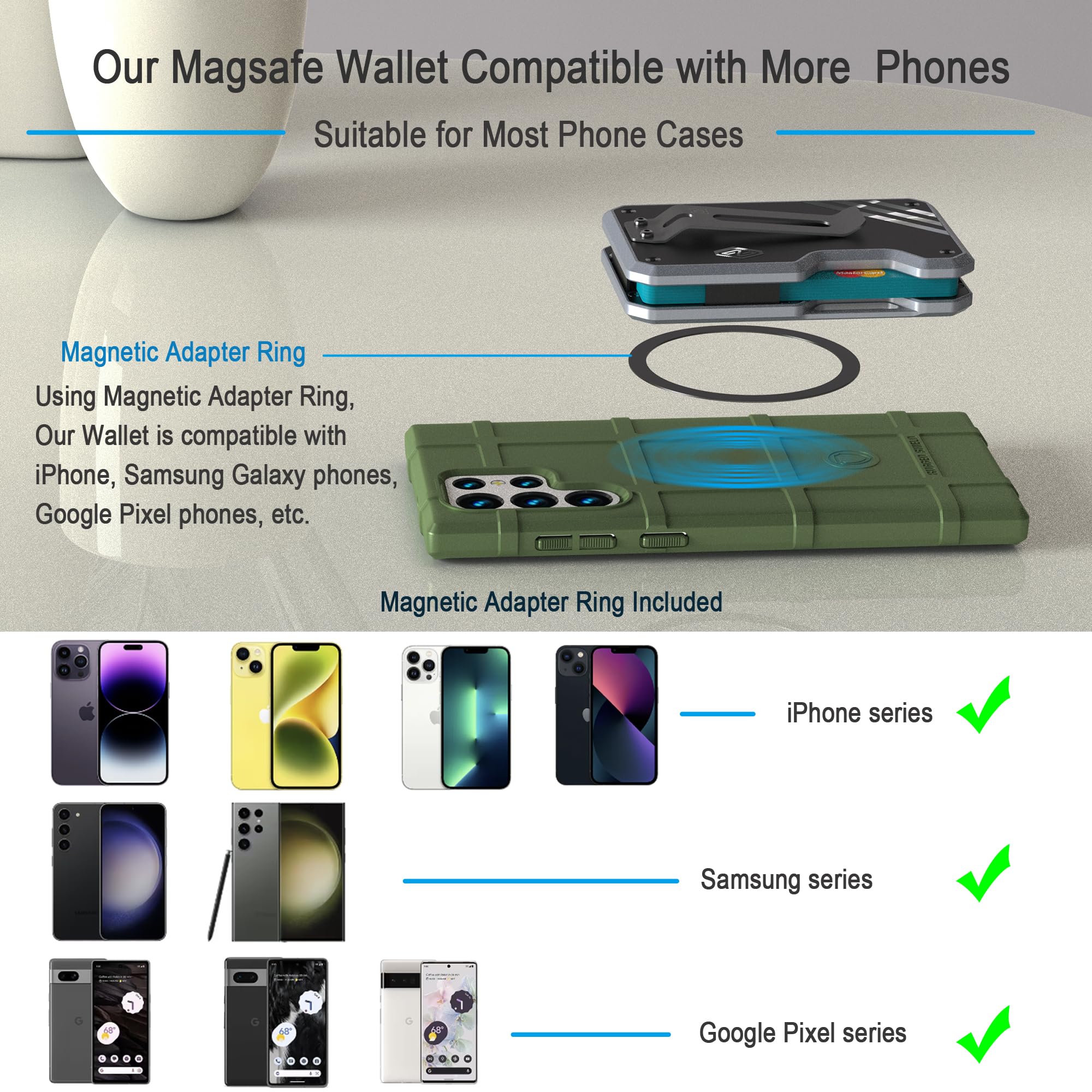 niubuy Niubuy Minimalist Slim Wallet for Men RFID Blocking Front Pocket Credit Card Holder with Titanium Money Clip and MagSafe Compatibility Gray Black - View 3 of 7