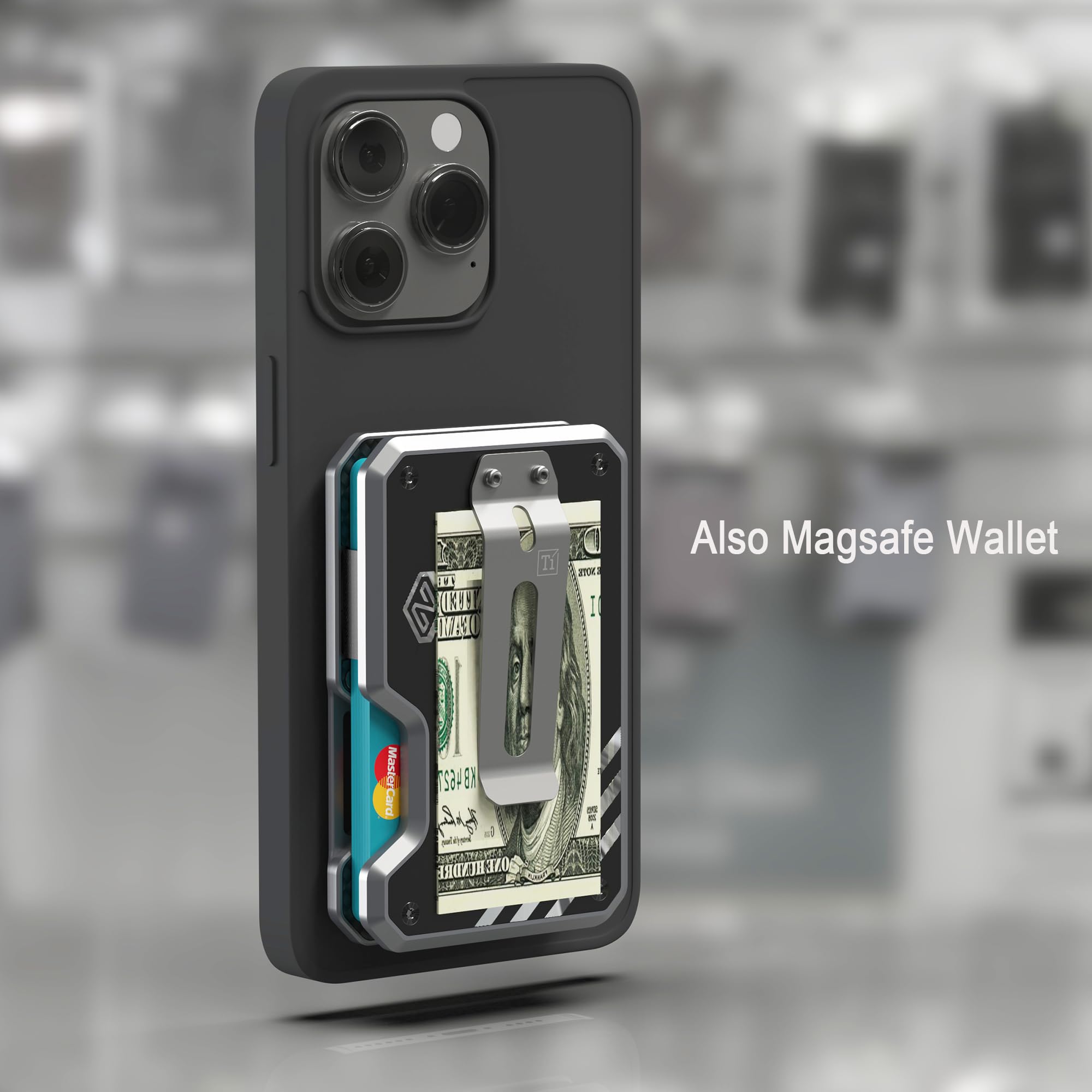 niubuy Niubuy Minimalist Slim Wallet for Men RFID Blocking Front Pocket Credit Card Holder with Titanium Money Clip and MagSafe Compatibility Gray Black - View 4 of 7