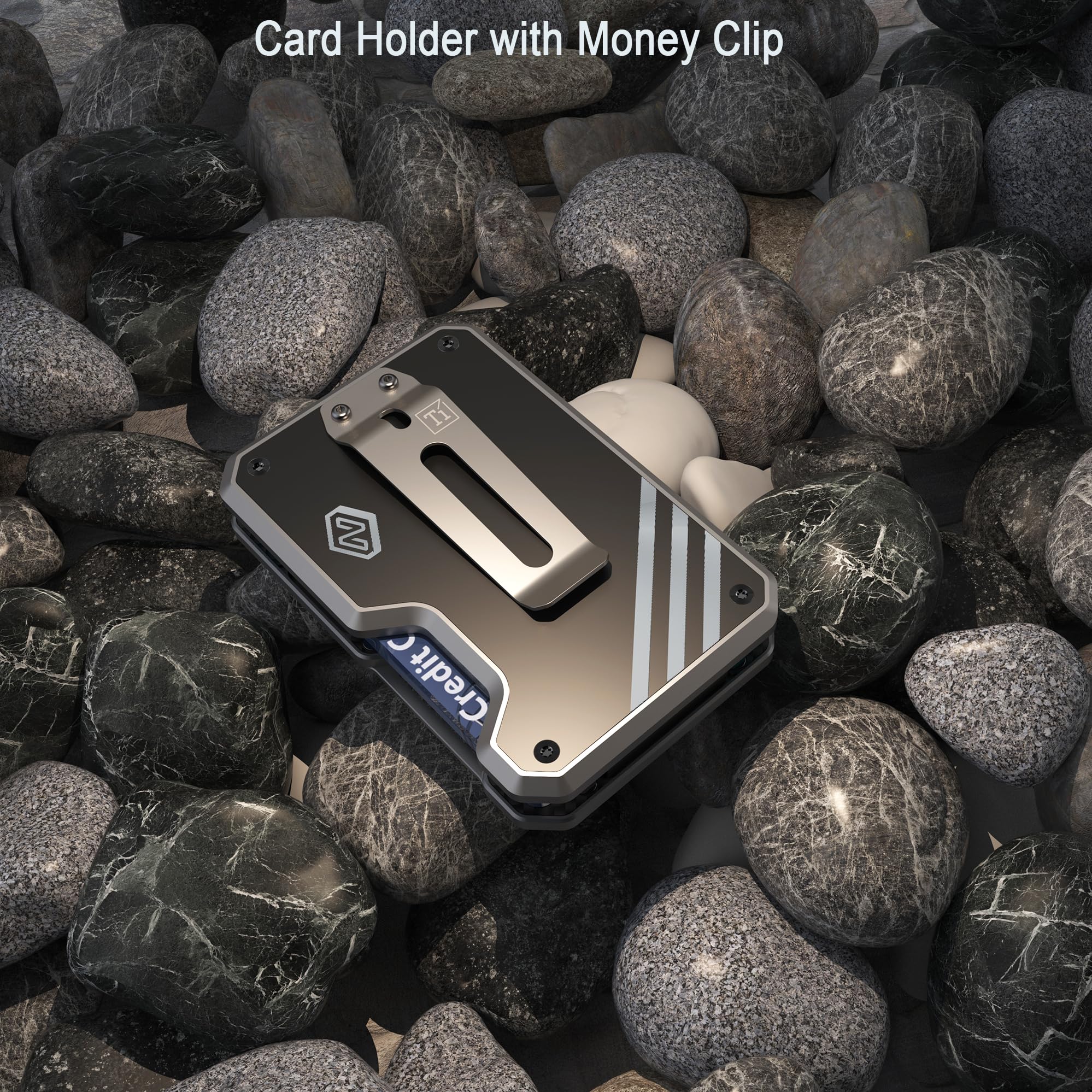 niubuy Niubuy Minimalist Slim Wallet for Men RFID Blocking Front Pocket Credit Card Holder with Titanium Money Clip and MagSafe Compatibility Gray Black - View 7 of 7