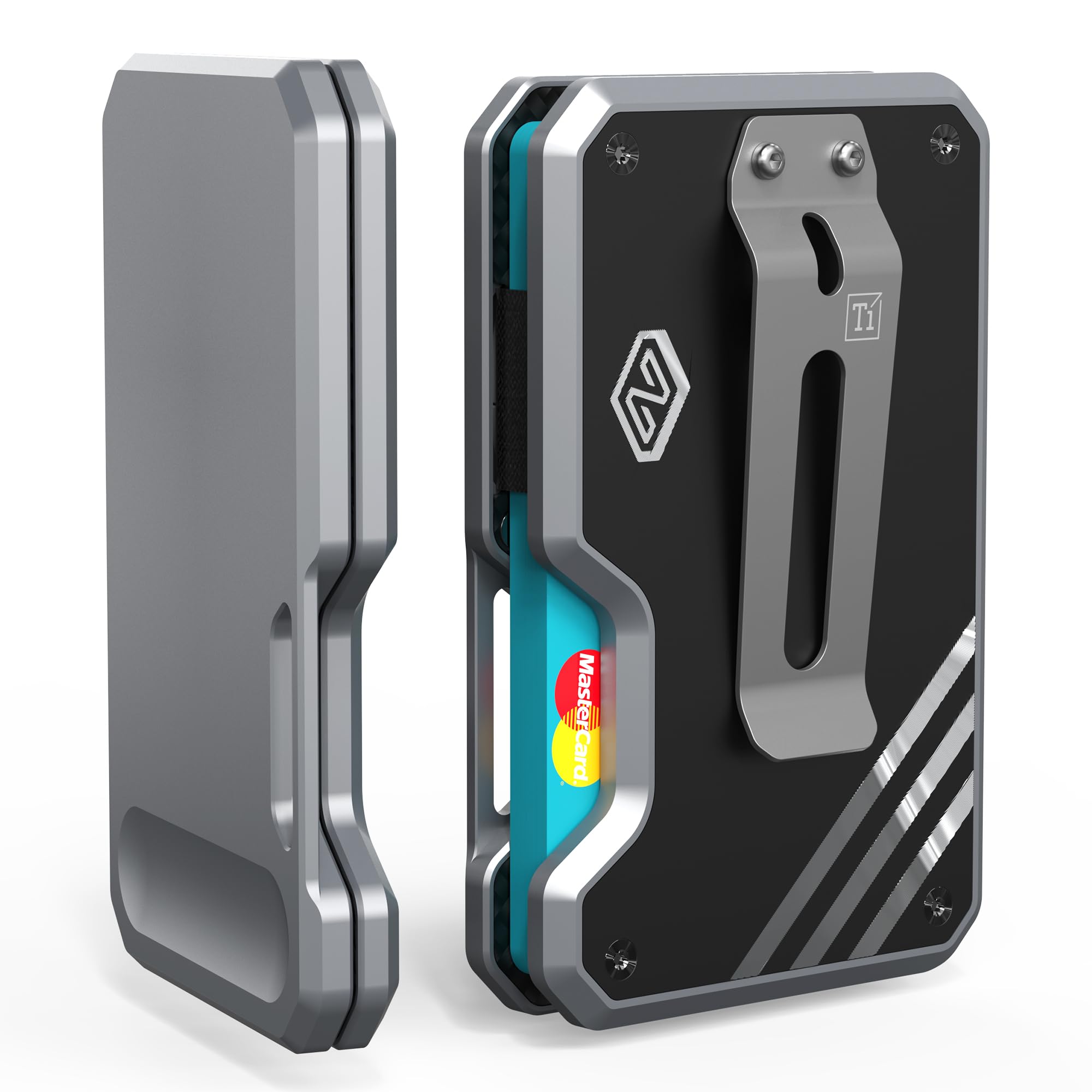 niubuy Niubuy Minimalist Slim Wallet for Men RFID Blocking Front Pocket Credit Card Holder with Titanium Money Clip and MagSafe Compatibility Gray Black