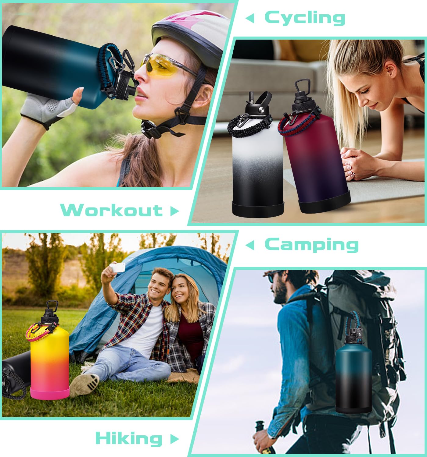 DIGJUPER DIGJUPER 1 Gallon Insulated Water Bottle with Straw Auto Chug Lid Paracord Handle and Sleeve Large Stainless Steel Jug for Sports and Work - View 8 of 9