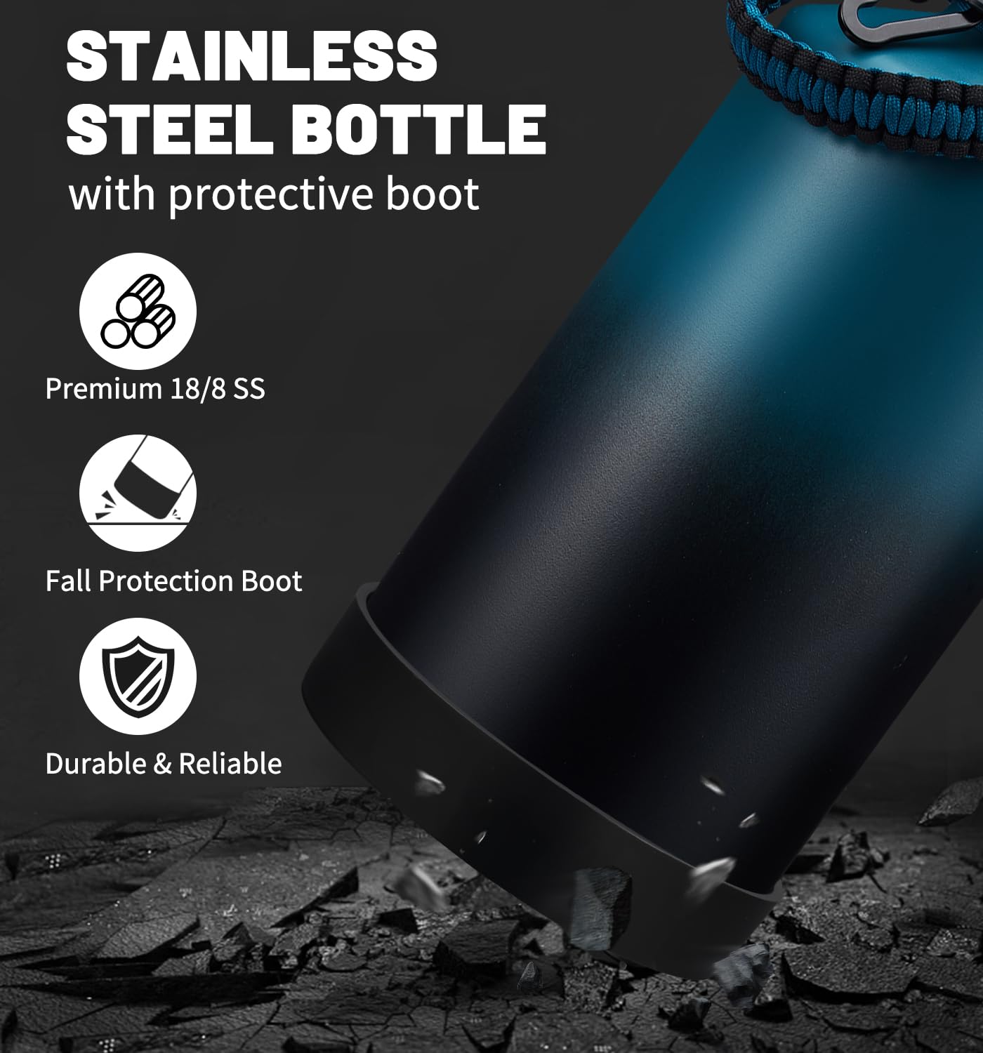 DIGJUPER DIGJUPER 1 Gallon Insulated Water Bottle with Straw Auto Chug Lid Paracord Handle and Sleeve Large Stainless Steel Jug for Sports and Work - View 9 of 9