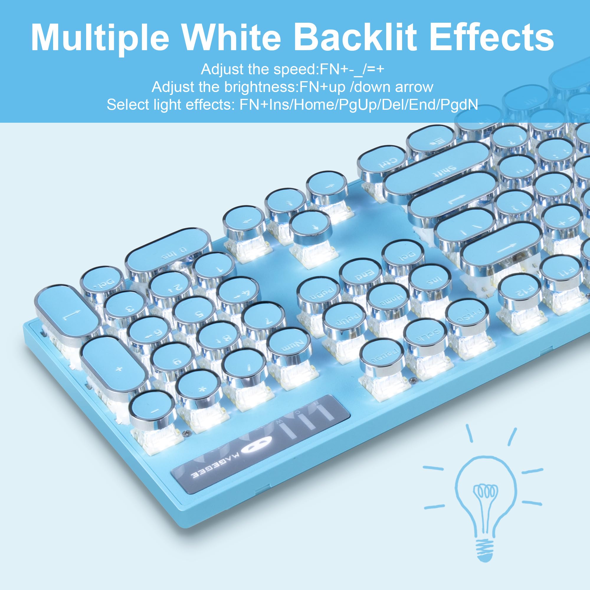 Camiysn Typewriter Style Mechanical Gaming Keyboard Retro Punk Design with White Backlit 104 Keys Blue Switch Wired Cute Keyboard for Office PC Laptop - View 3 of 6