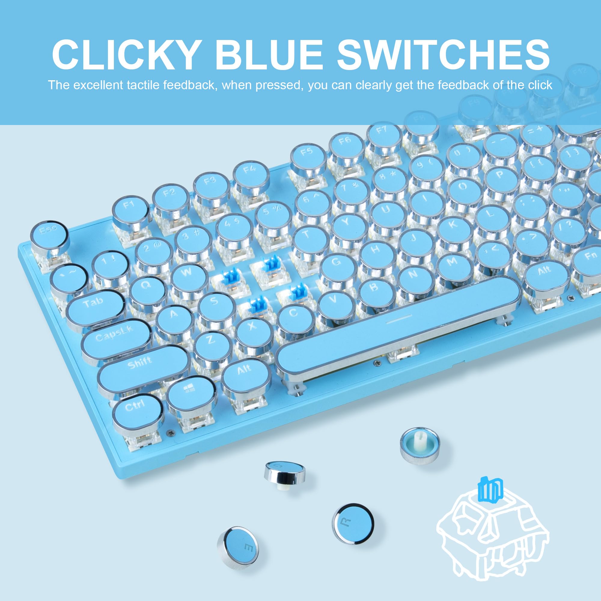 Camiysn Typewriter Style Mechanical Gaming Keyboard Retro Punk Design with White Backlit 104 Keys Blue Switch Wired Cute Keyboard for Office PC Laptop - View 4 of 6
