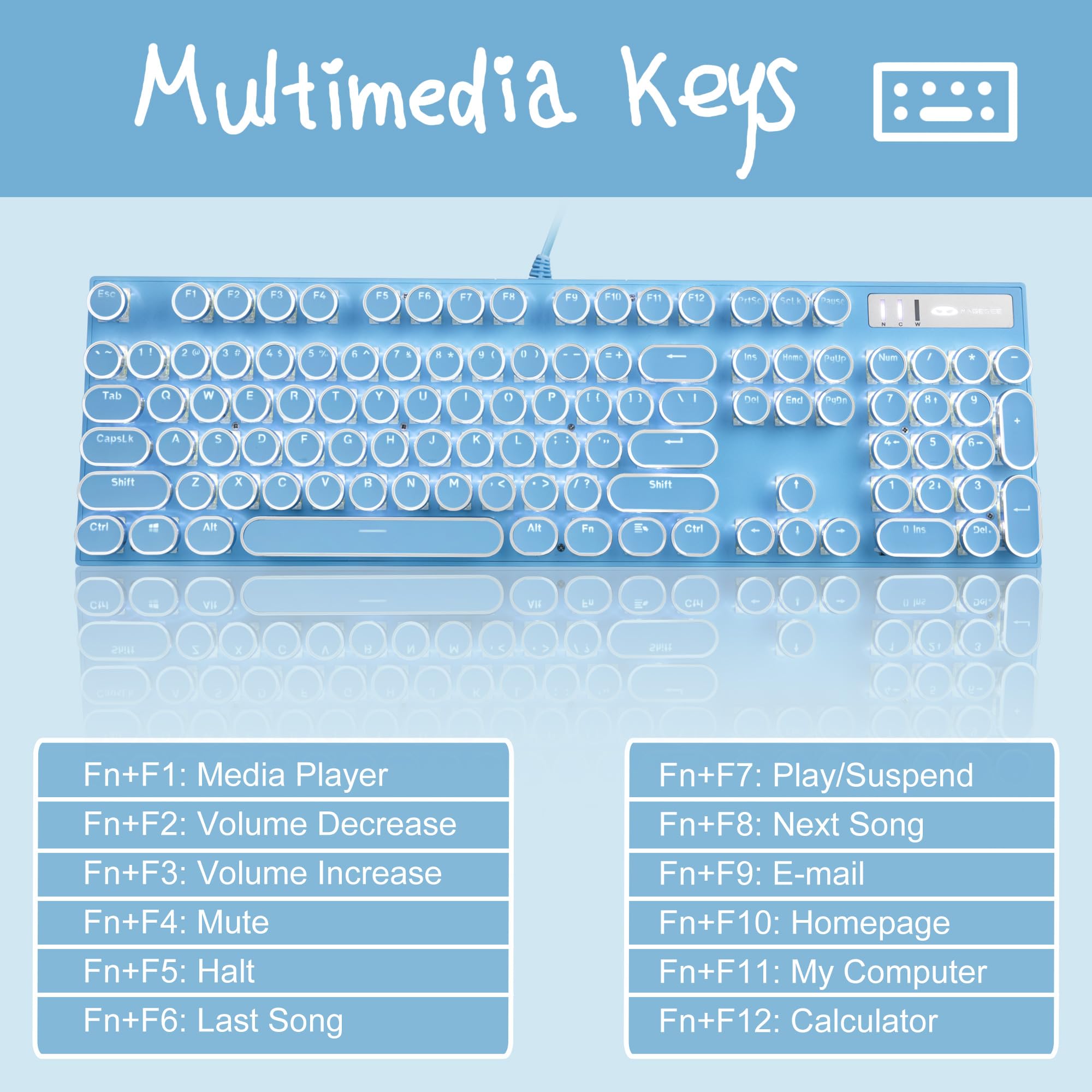 Camiysn Typewriter Style Mechanical Gaming Keyboard Retro Punk Design with White Backlit 104 Keys Blue Switch Wired Cute Keyboard for Office PC Laptop - View 5 of 6